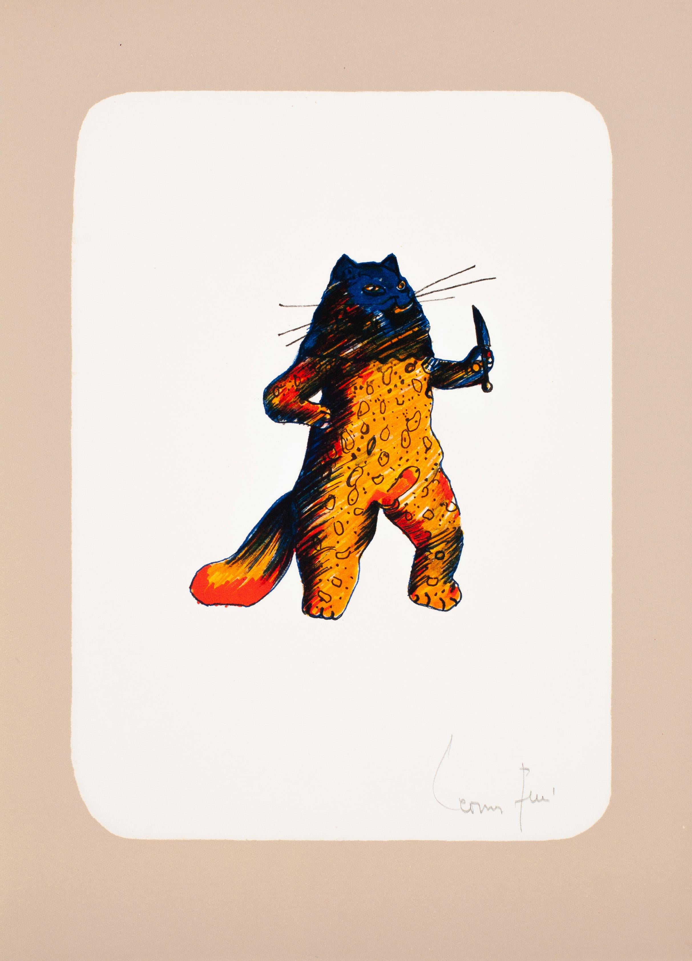 Leonor Fini Animal Print - Cat with a Knife
