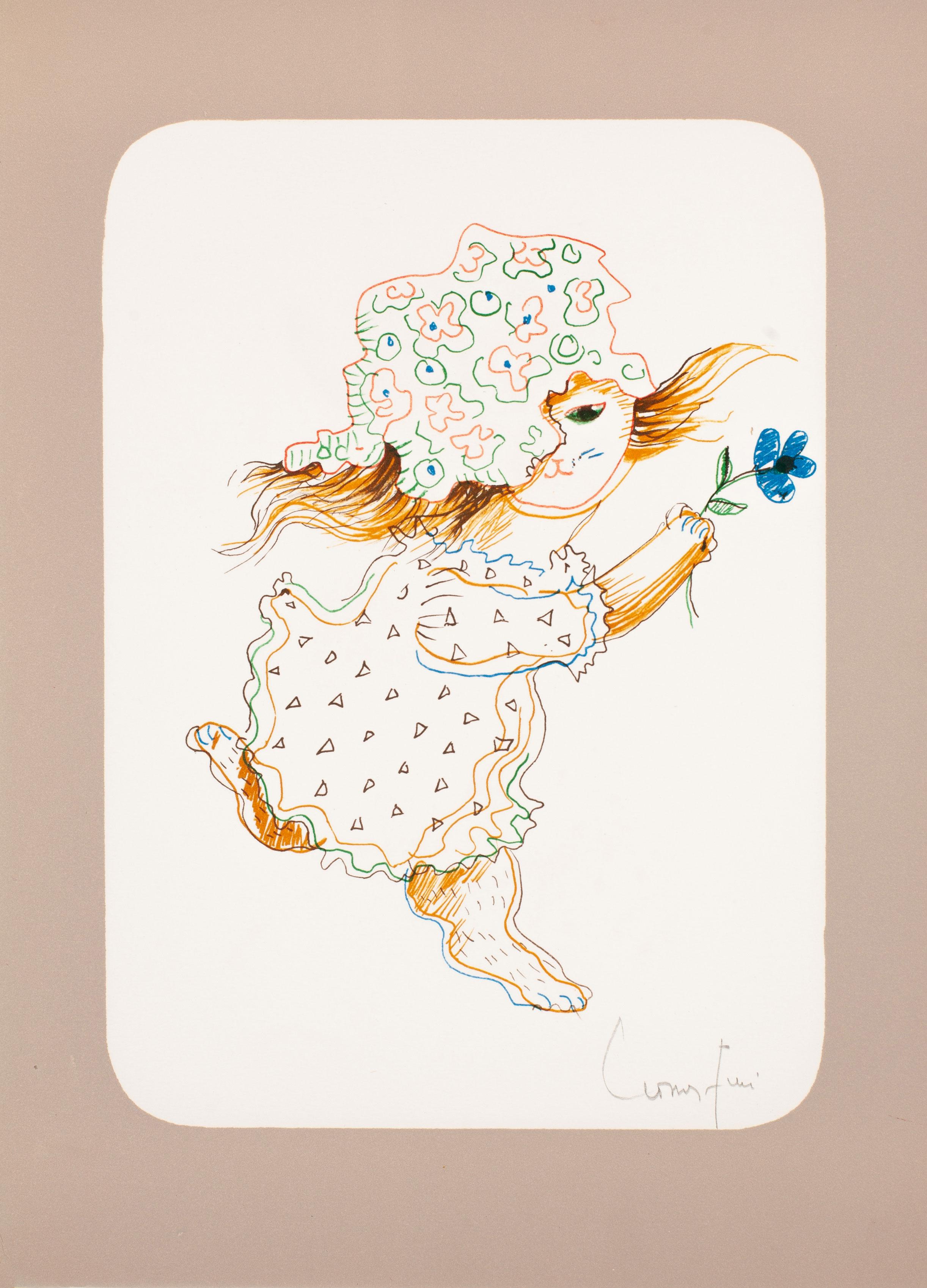 Leonor Fini Animal Print – Katze mit Blume