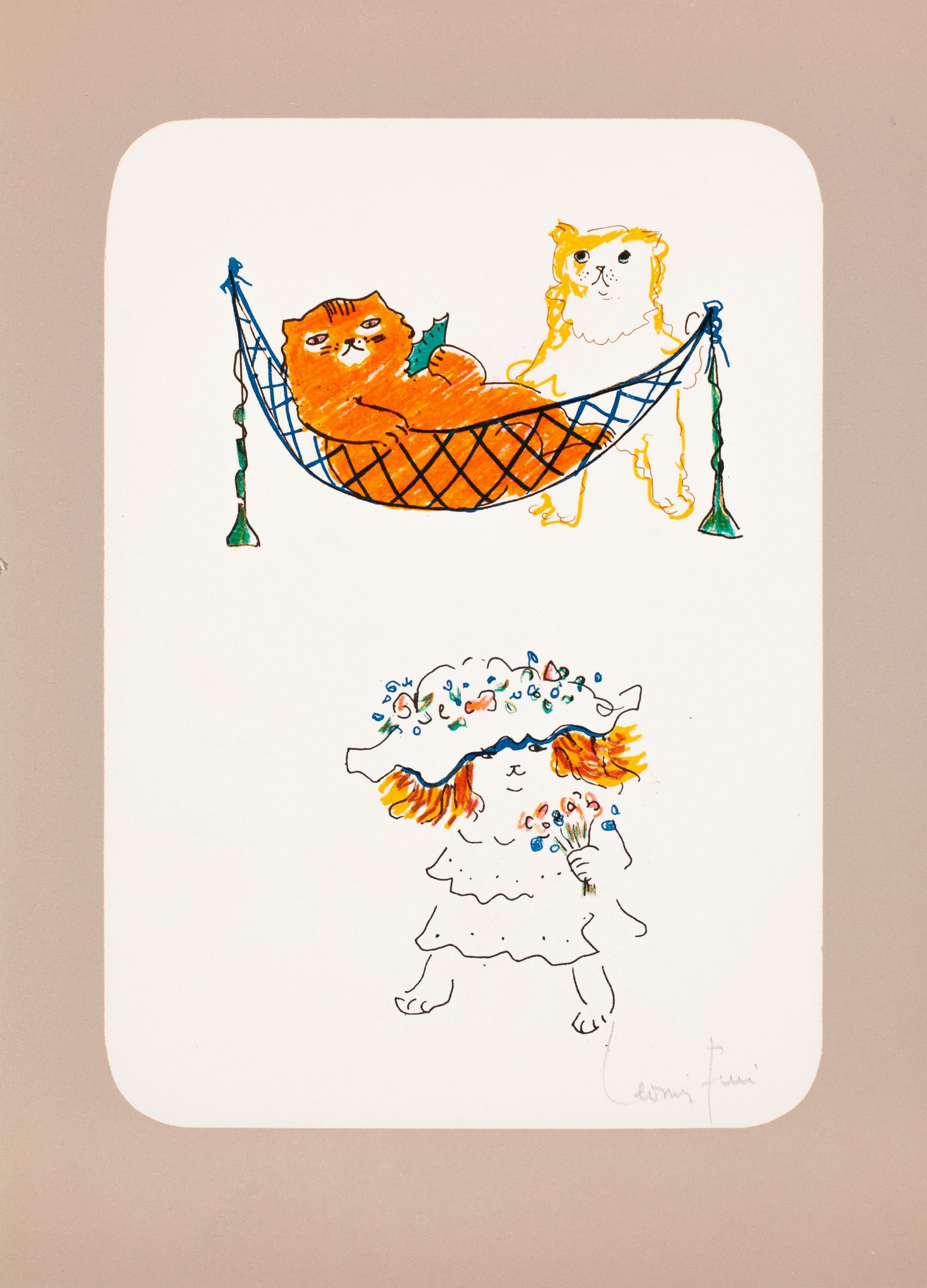 Leonor Fini Animal Print - Cats and Hammock