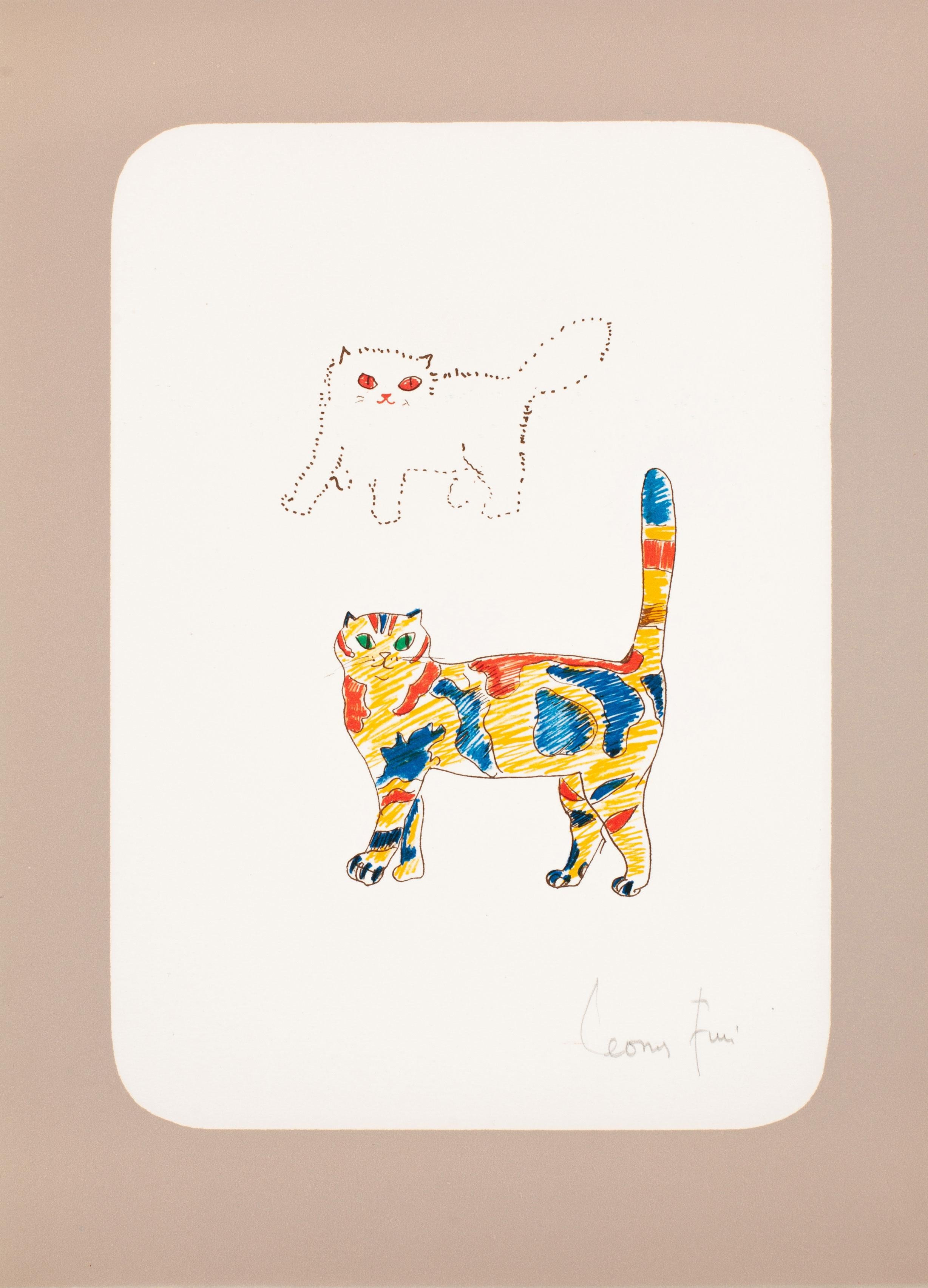 Leonor Fini Animal Print - Cats Dot and Swirl