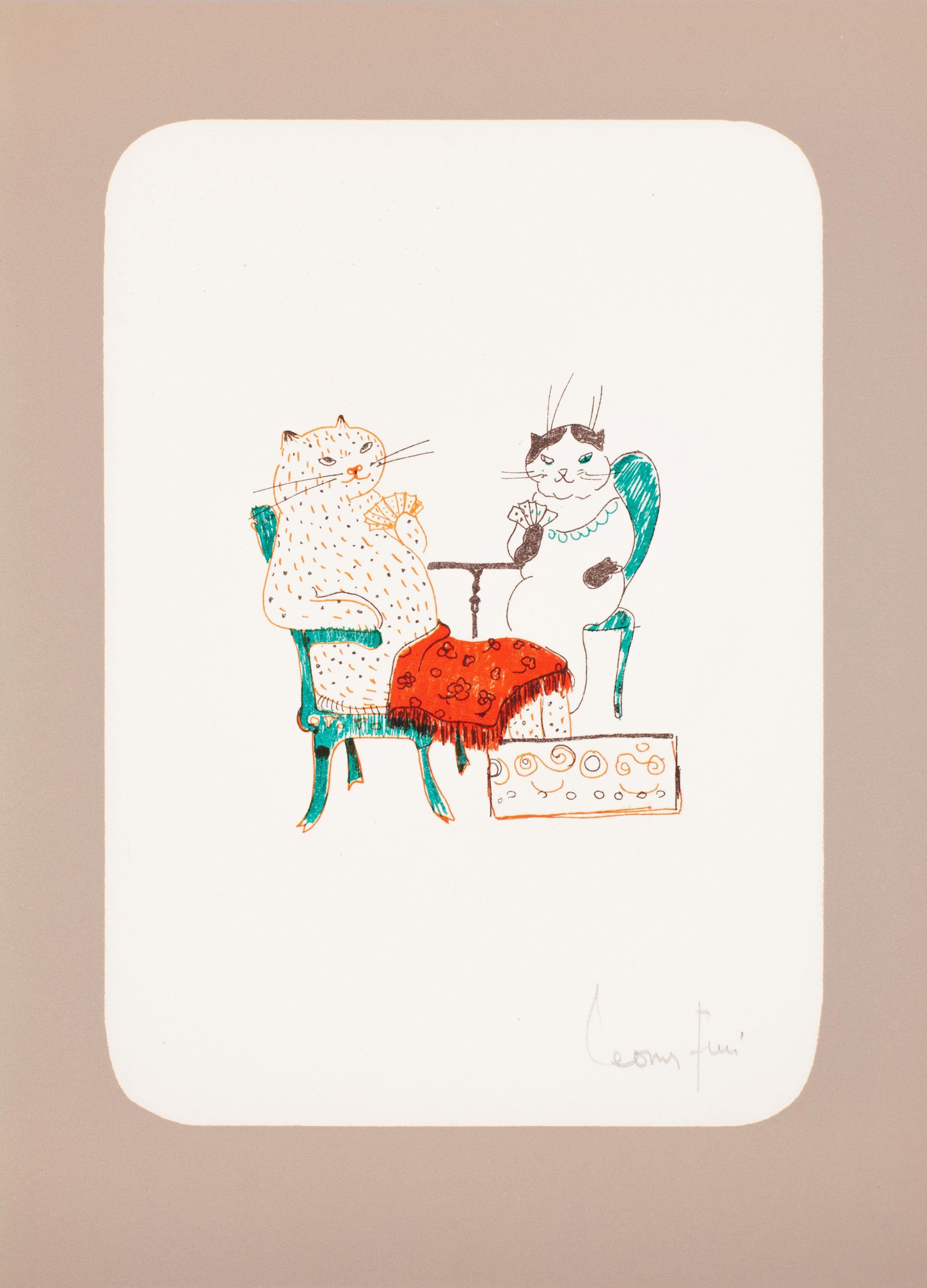 Leonor Fini Animal Print - Cats in Chairs