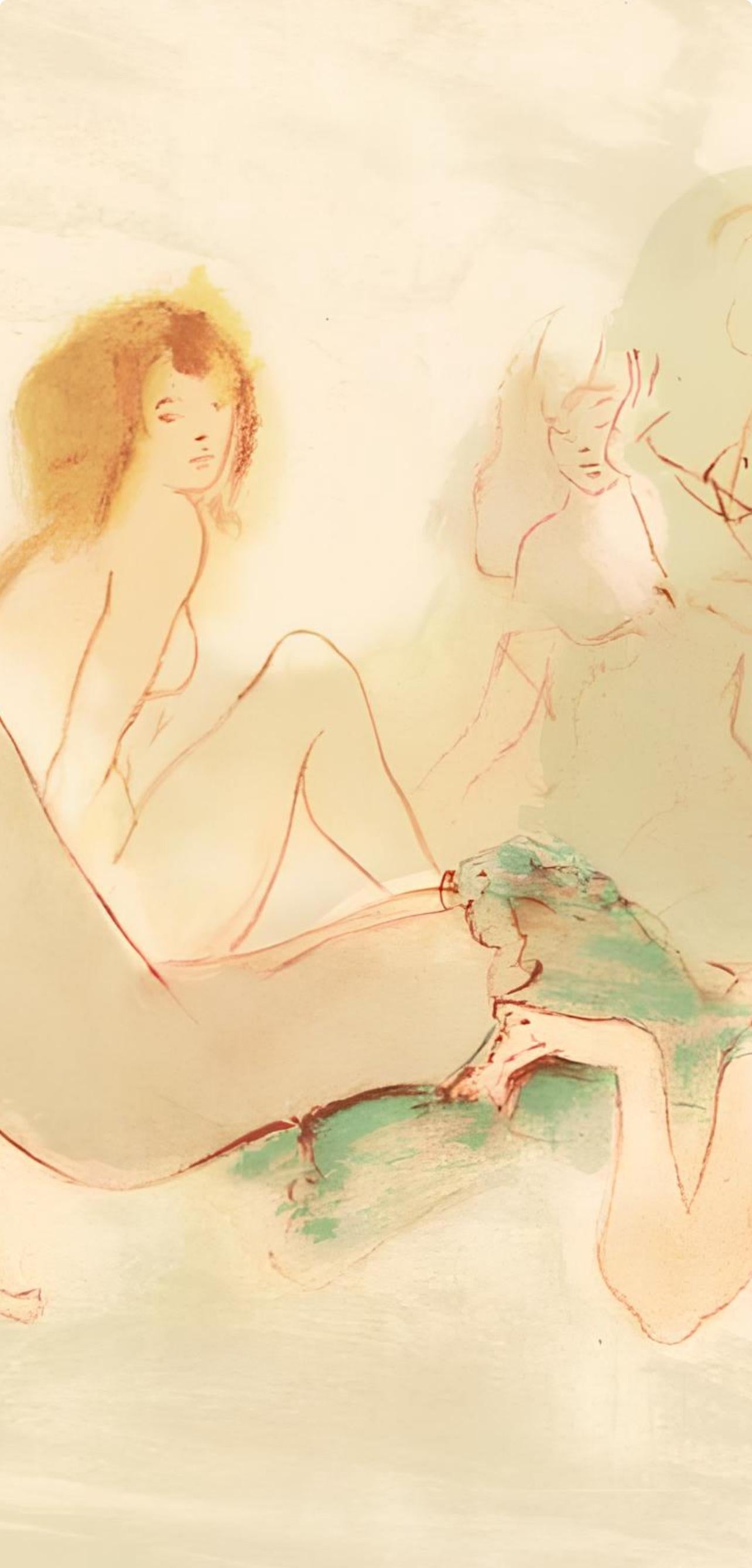 Composition, Parallèlement, Léonor Fini - Orange Figurative Print by Leonor Fini