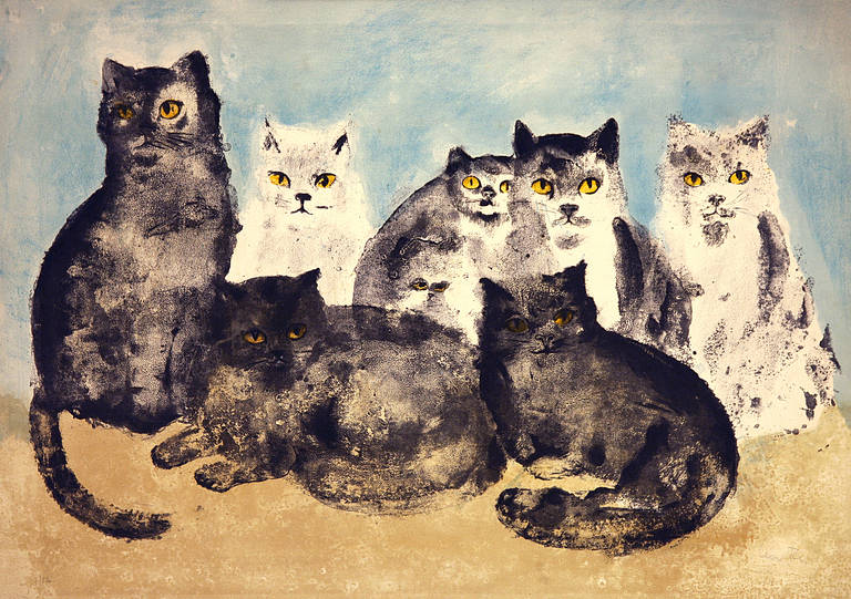 Eight Cats Original Lithograph 