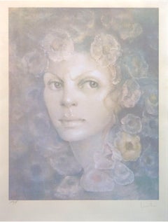 Face with flowers, Original Hand-signed and Numbered Lithograph, Leonor Fini