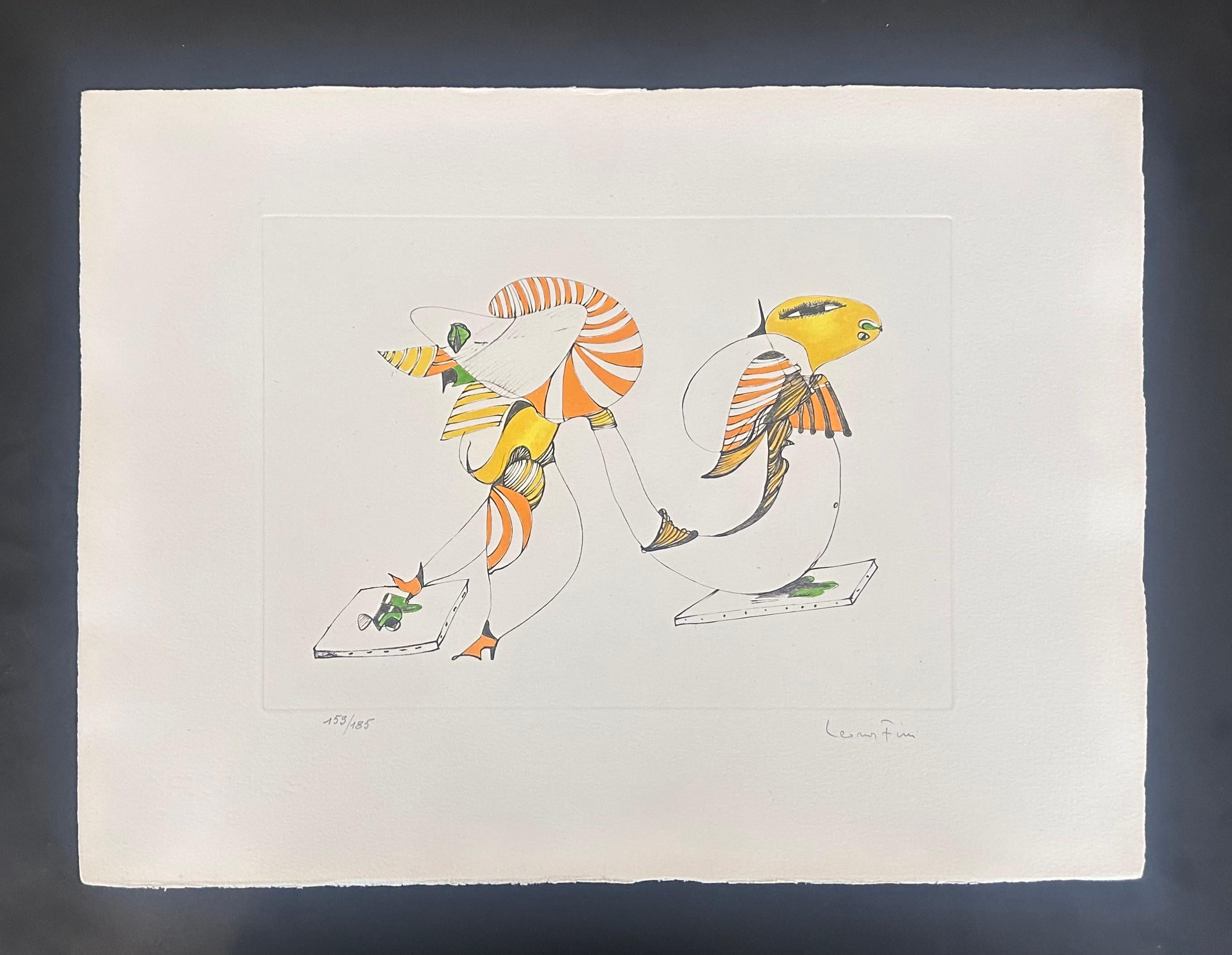 Fantastical creatures - Hand-signed numbered litho Leonor Fini Surrealist, 1975 For Sale 1
