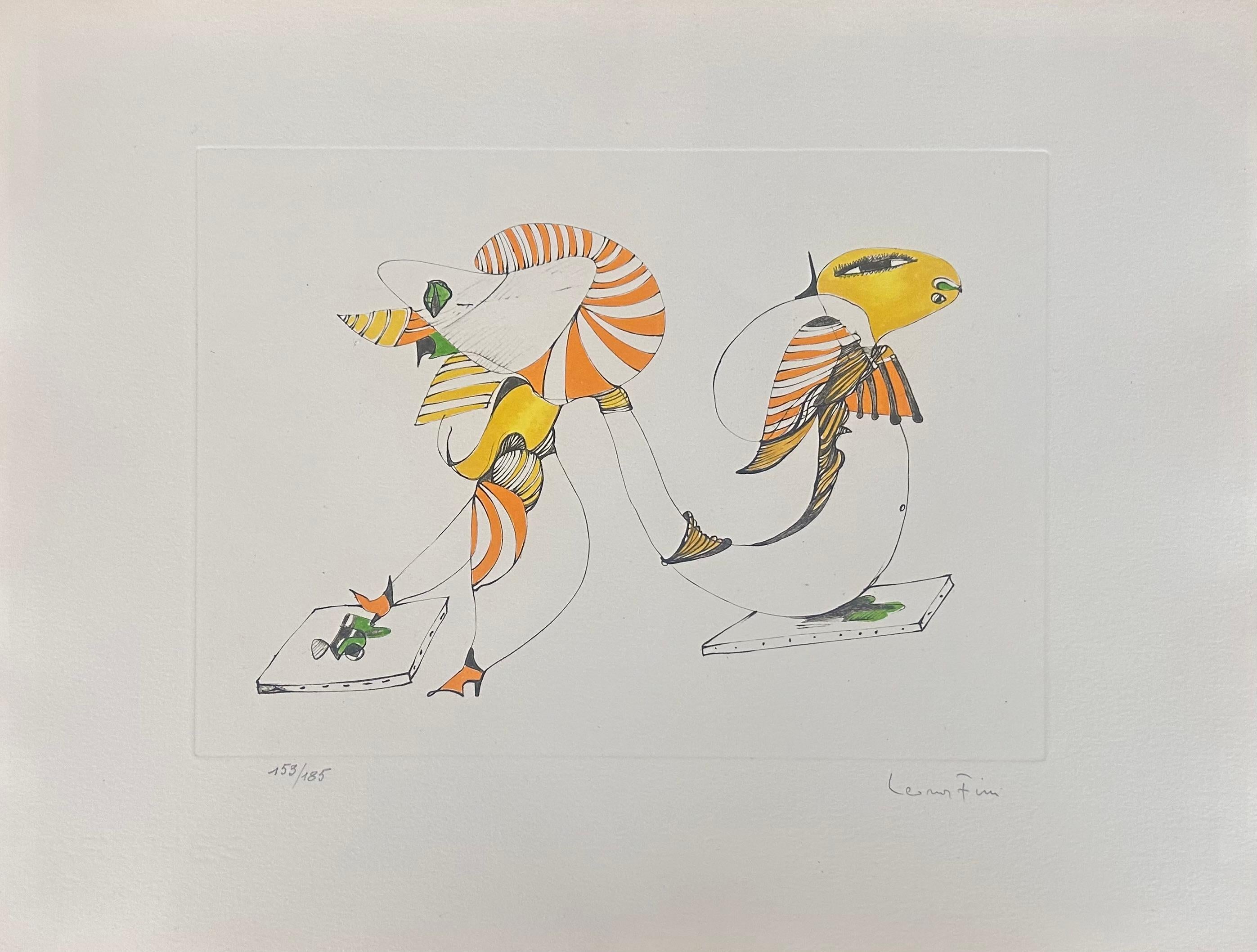 Criaturas fantásticas - Lito numerado firmado a mano Leonor Fini Surrealista, 1975