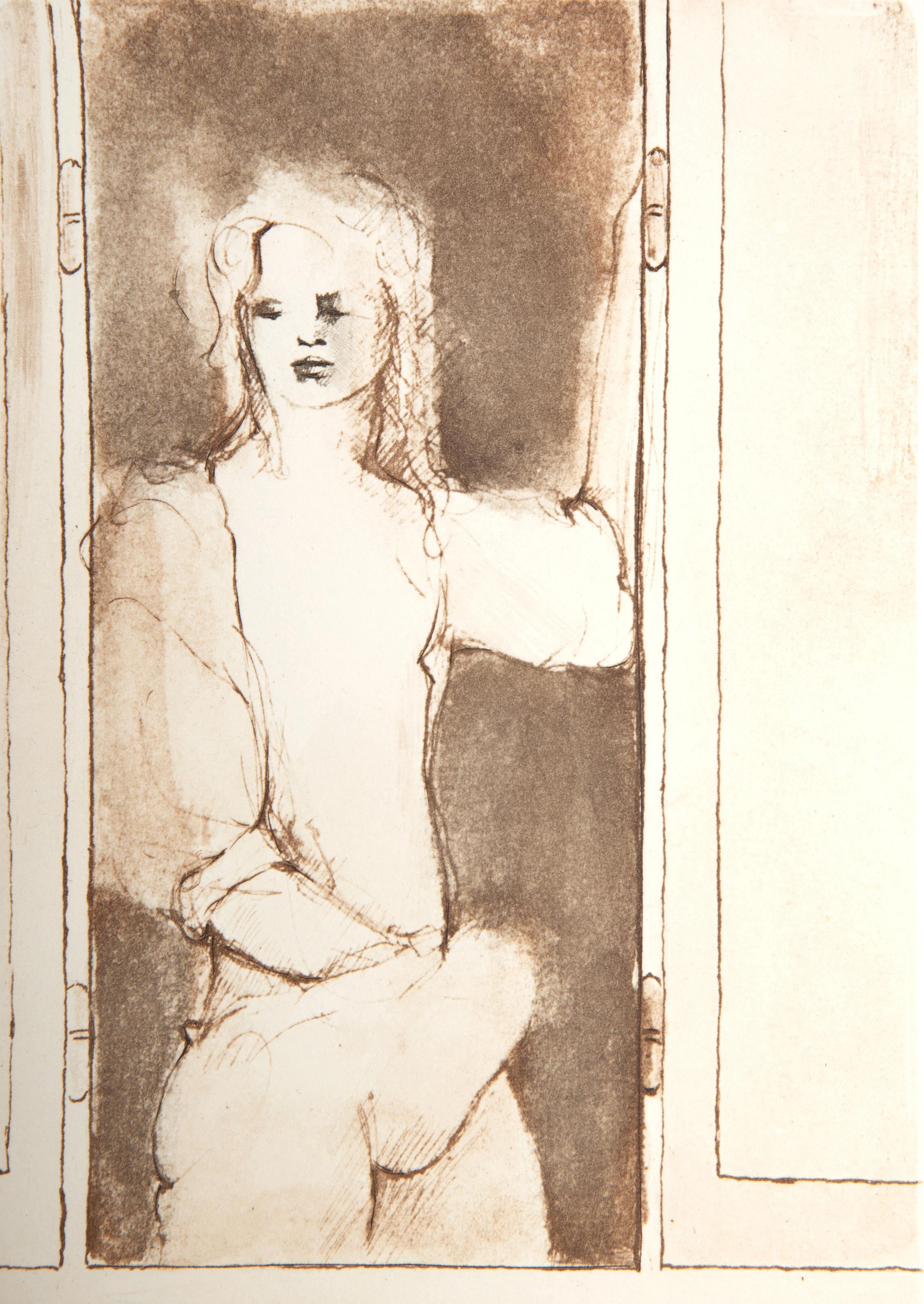 Figure in Doorway, Surrealist Etching by Leonor Fini For Sale 1