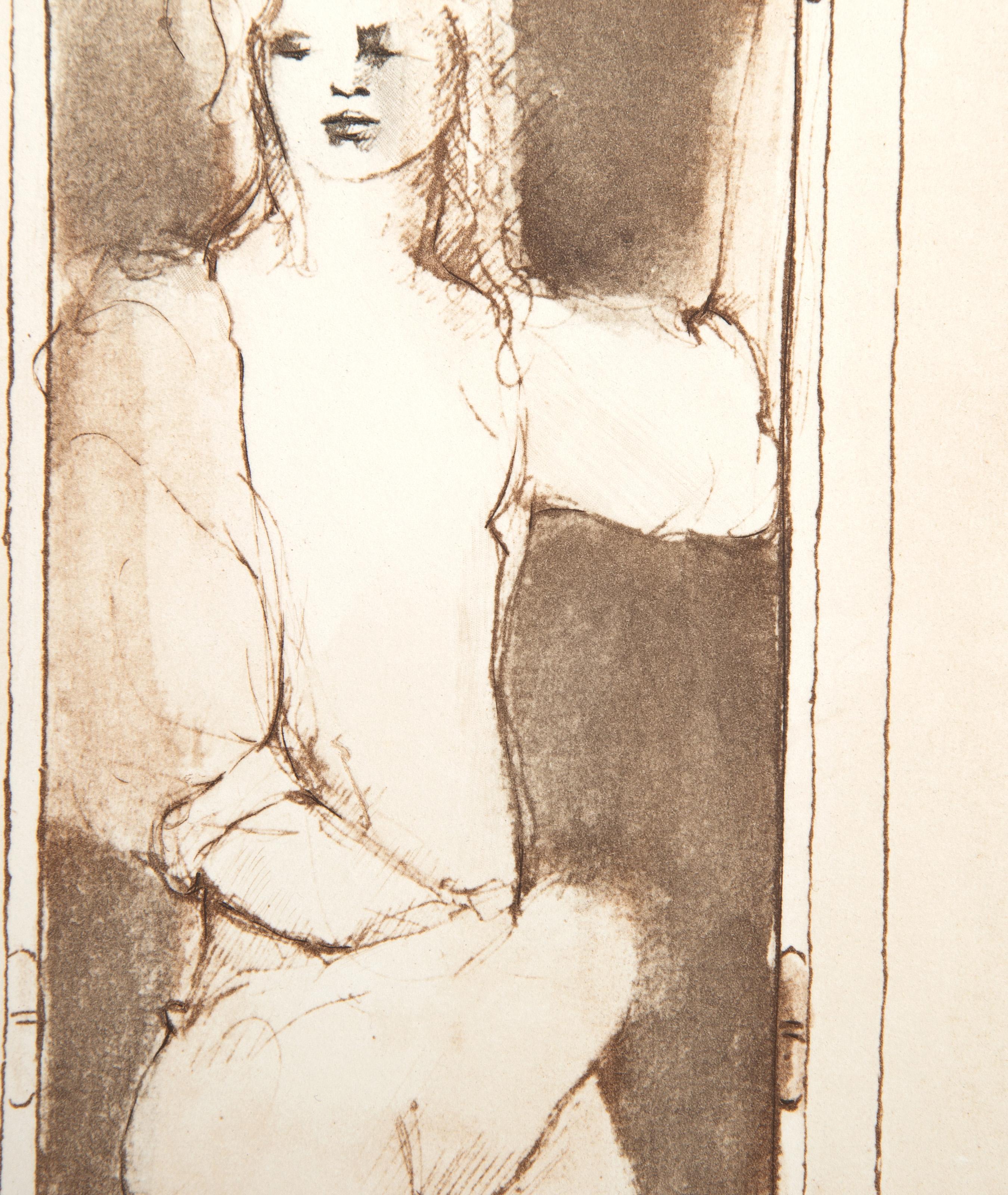 Figure in Doorway, Surrealist Etching by Leonor Fini For Sale 2