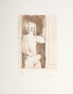 Figure devant une porte, gravure surréaliste de Leonor Fini