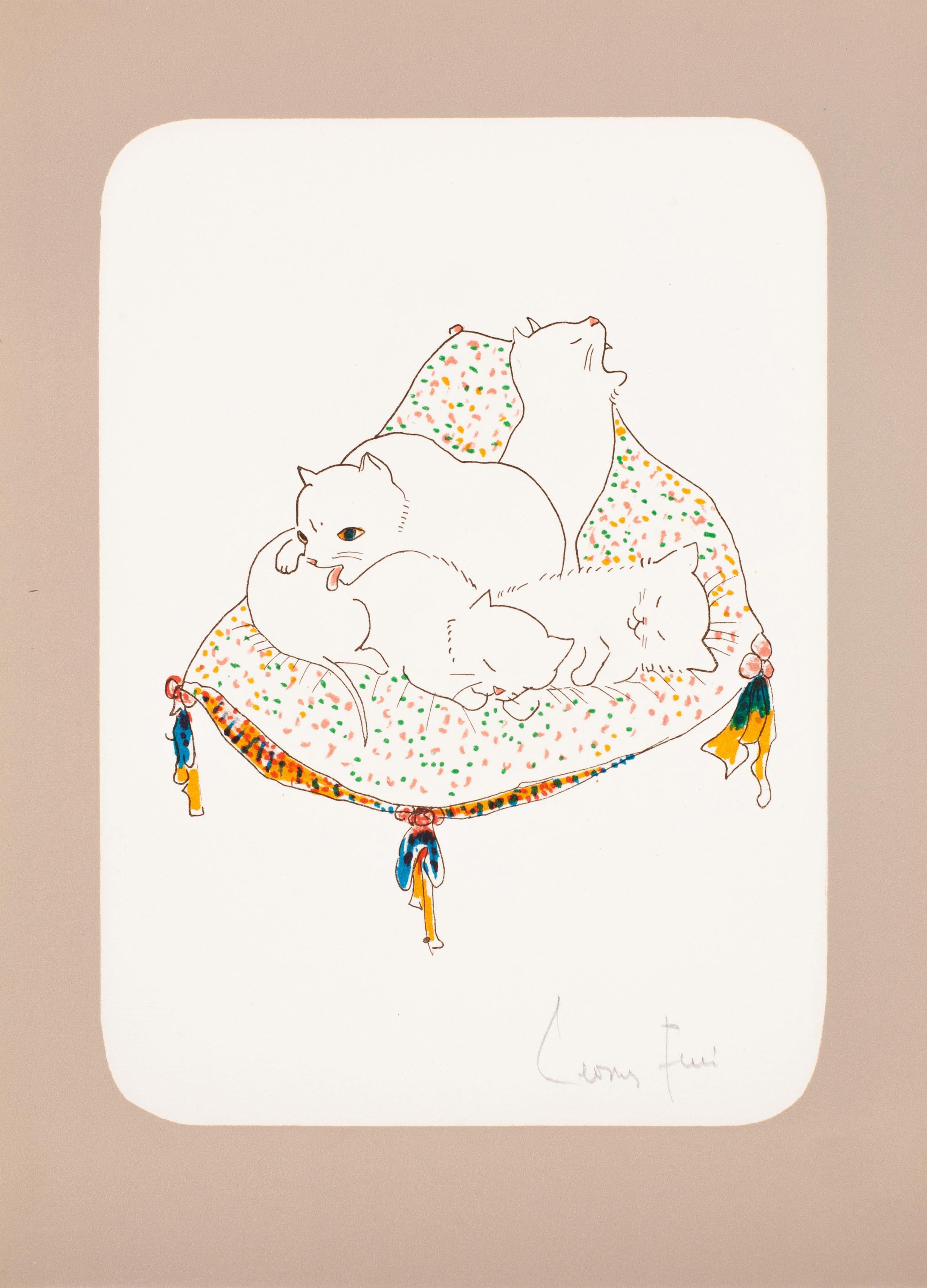 Animal Print Leonor Fini - Quatre chats dans un lit