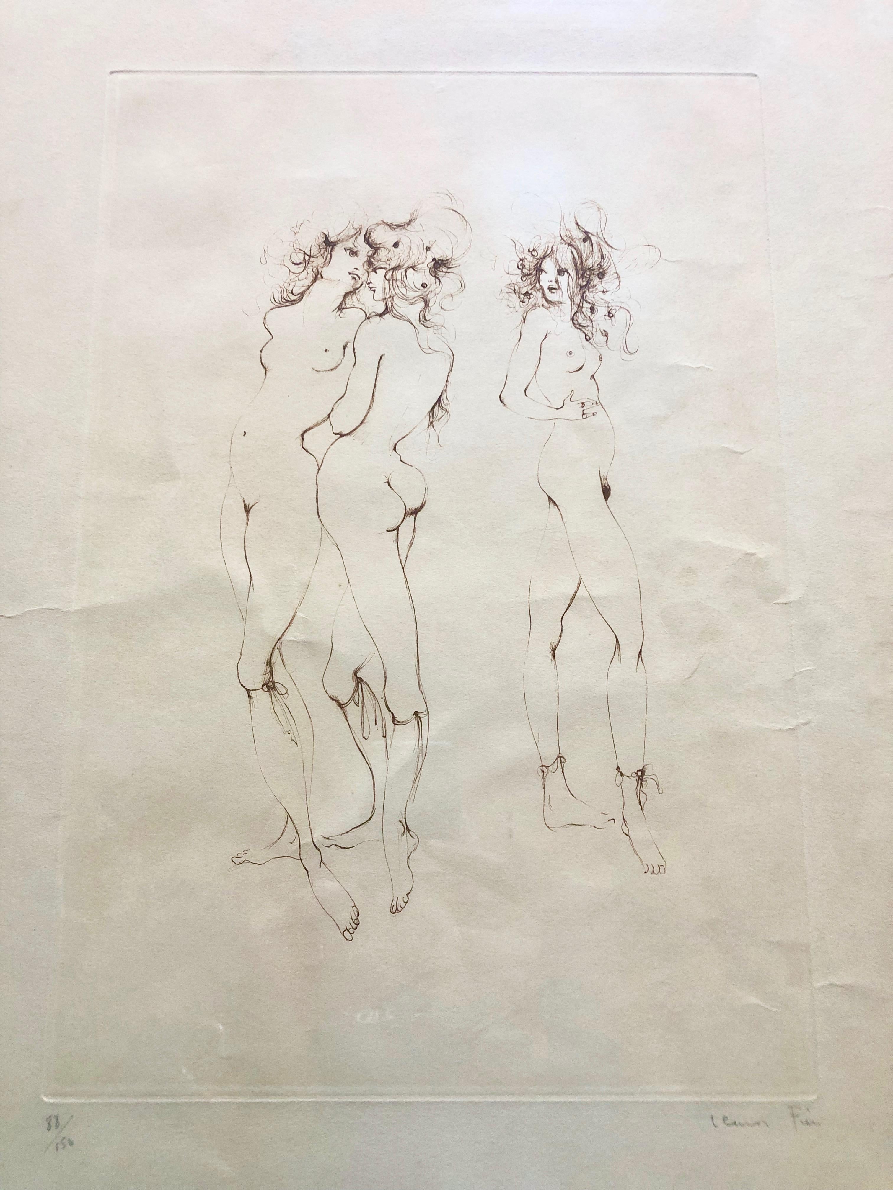 Framed, Signed And Numbered Etching By Leonor Fini, Three Naked Women 88/150 For Sale 1