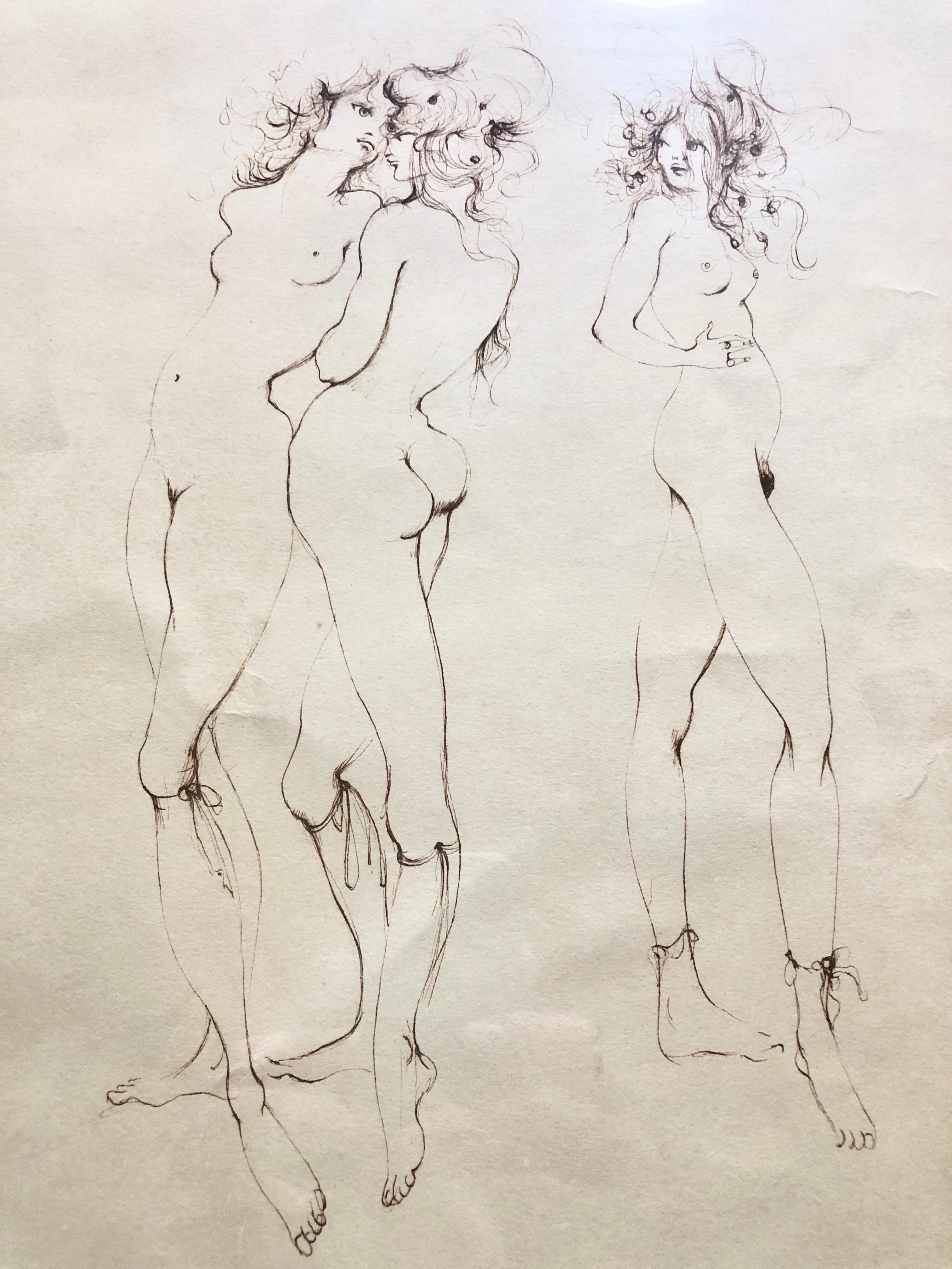 Framed, Signed And Numbered Etching By Leonor Fini, Three Naked Women 88/150 For Sale 4