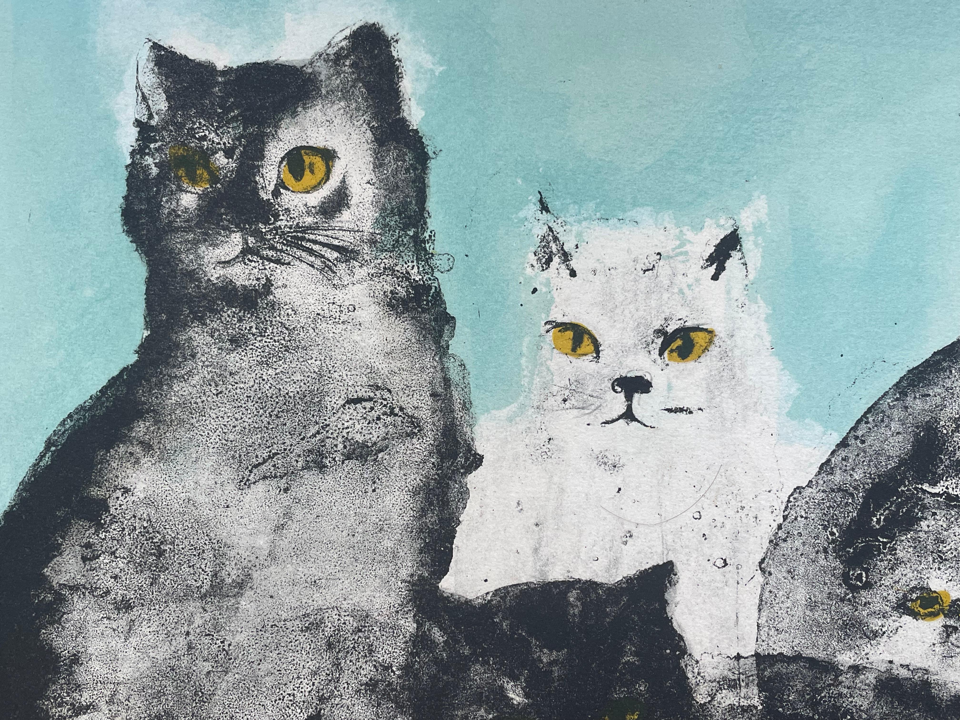 Leonor Fini, Cats, rare lithograph on Rives paper, circa 1970 For Sale 1