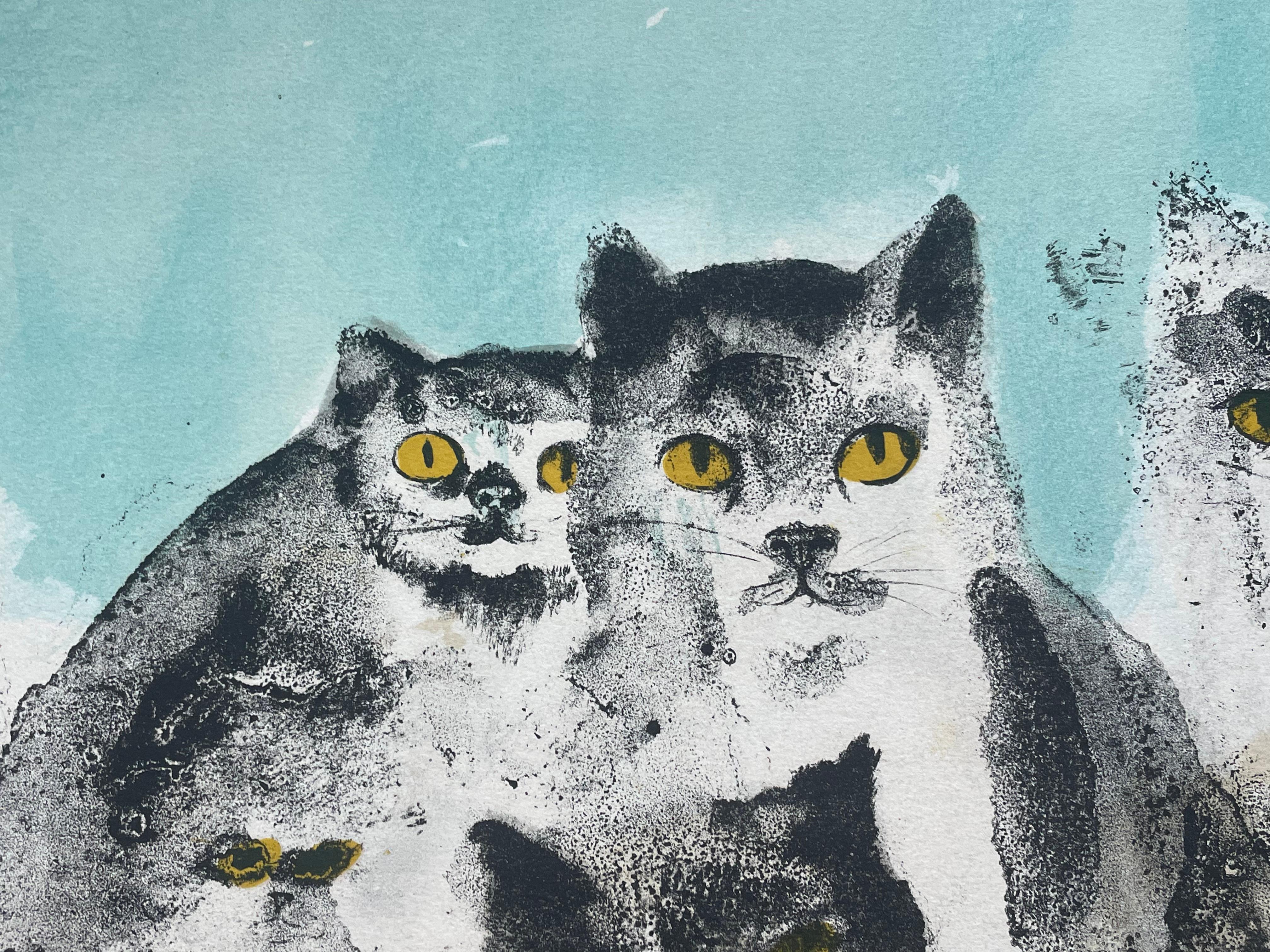 Leonor Fini, Cats, rare lithograph on Rives paper, circa 1970 For Sale 3