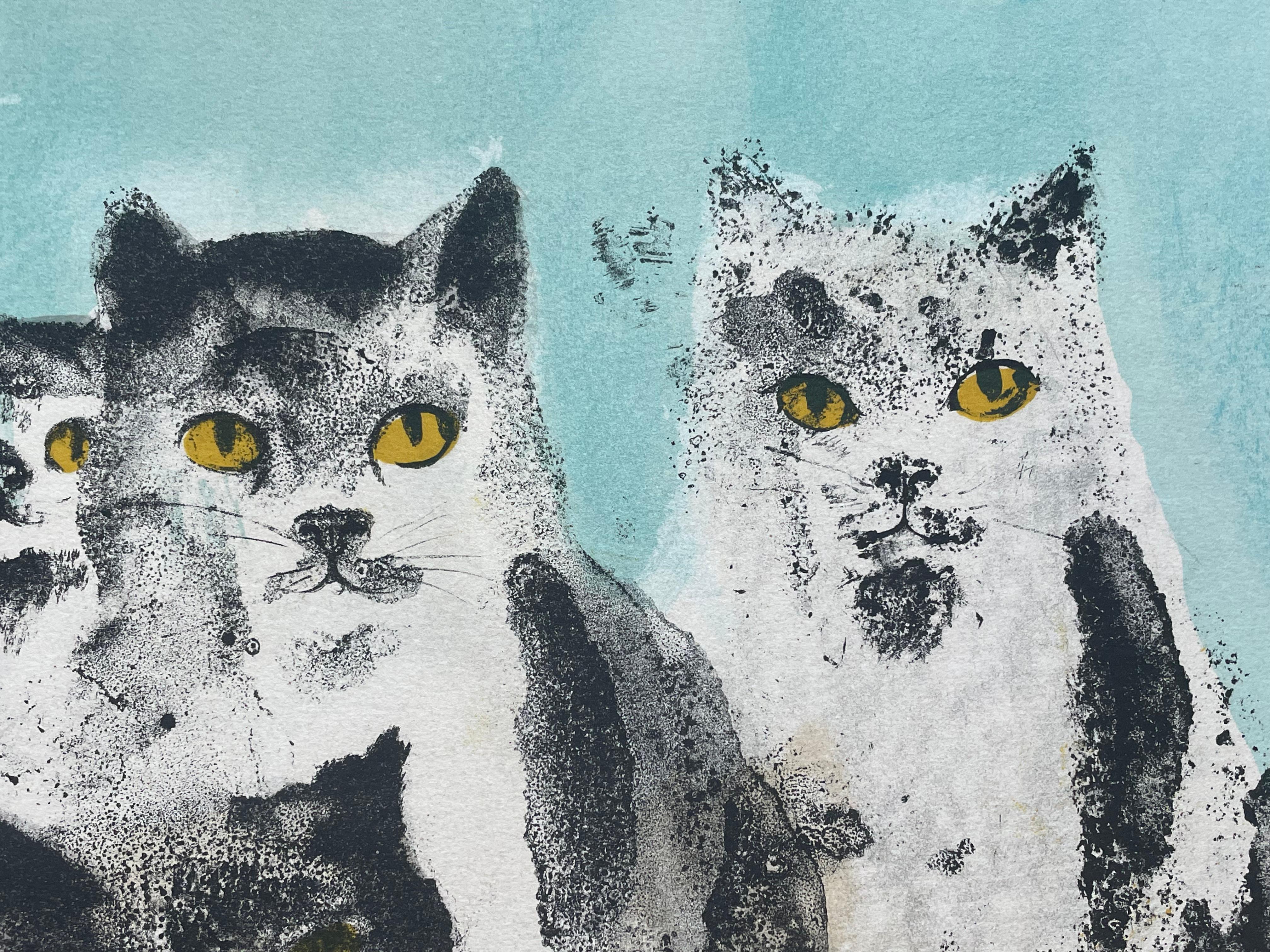 Leonor Fini, Cats, rare lithograph on Rives paper, circa 1970 For Sale 4