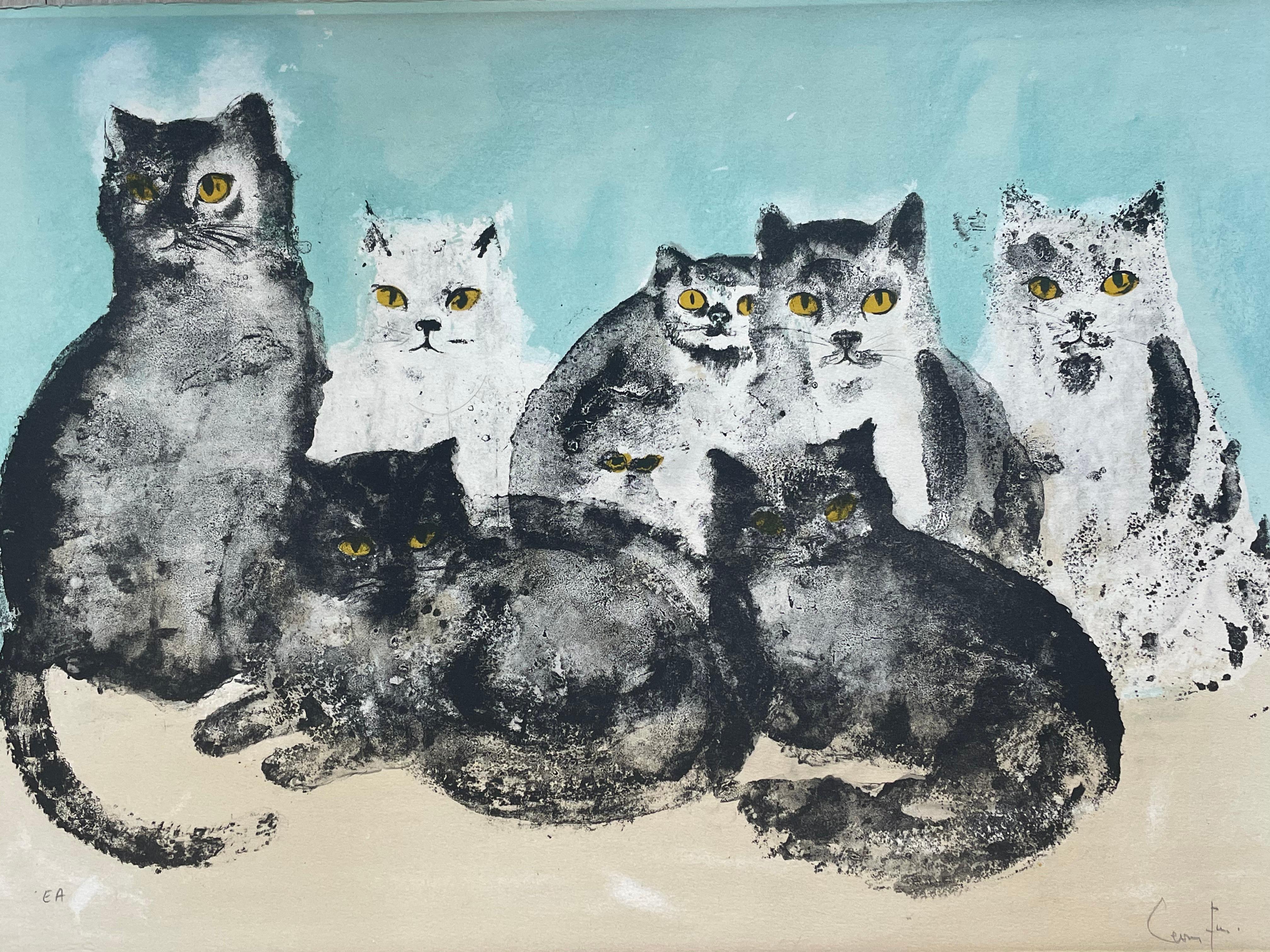 Leonor Fini, Cats, rare lithograph on Rives paper, circa 1970