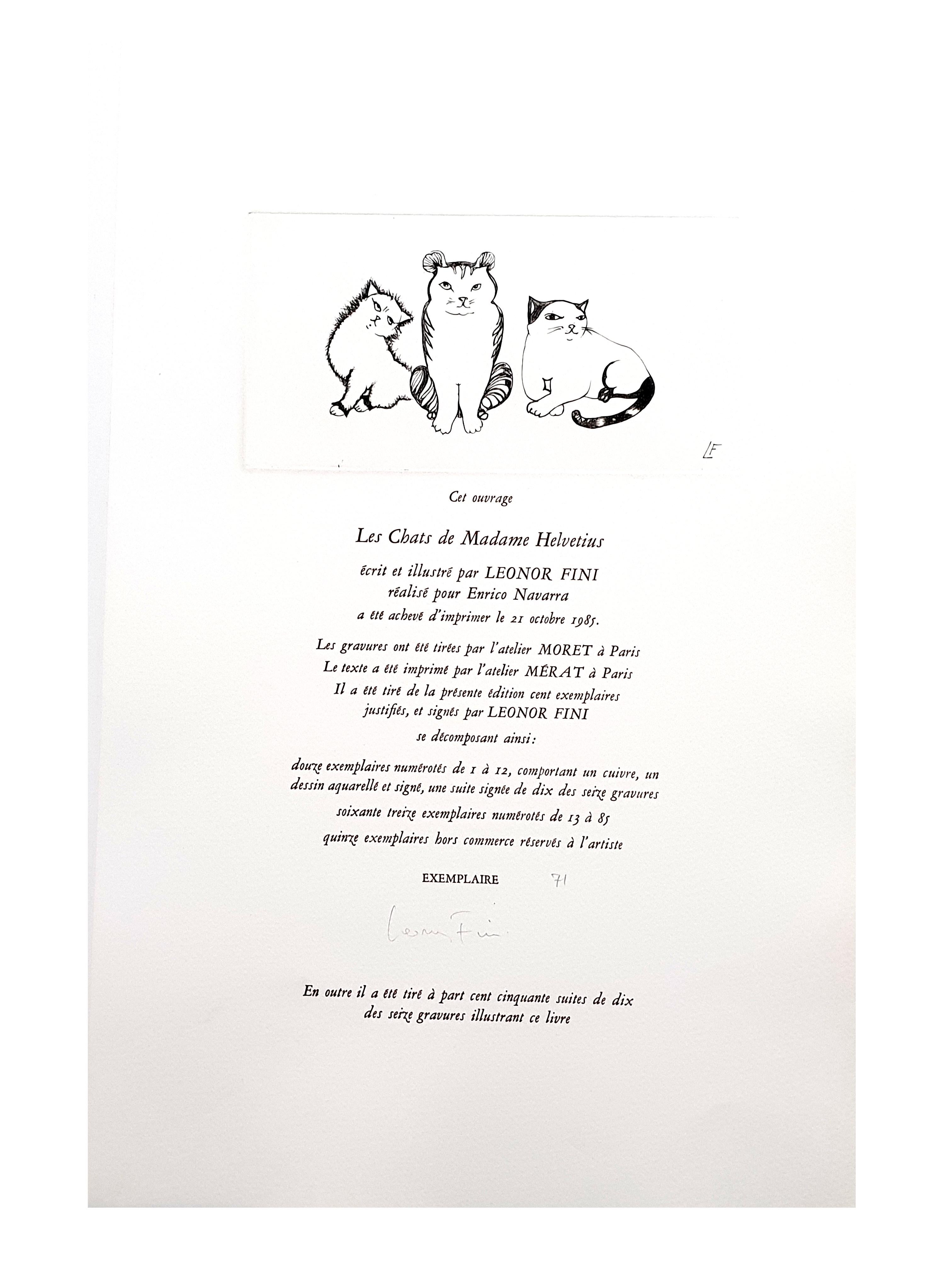 Leonor Fini - Trio de chats - Gravure originale signée à la main en vente 1