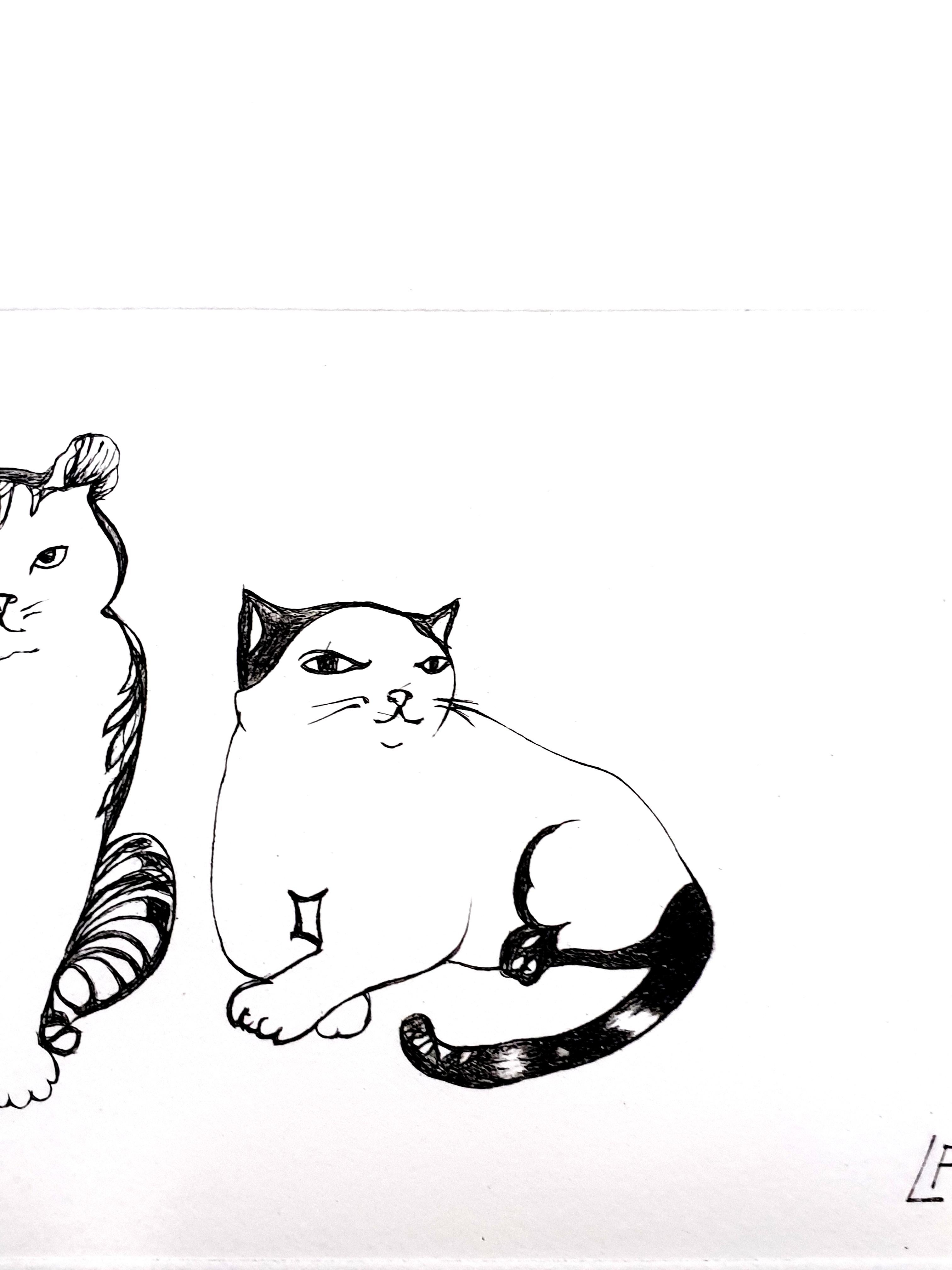 Leonor Fini - Trio de chats - Gravure originale signée à la main en vente 3