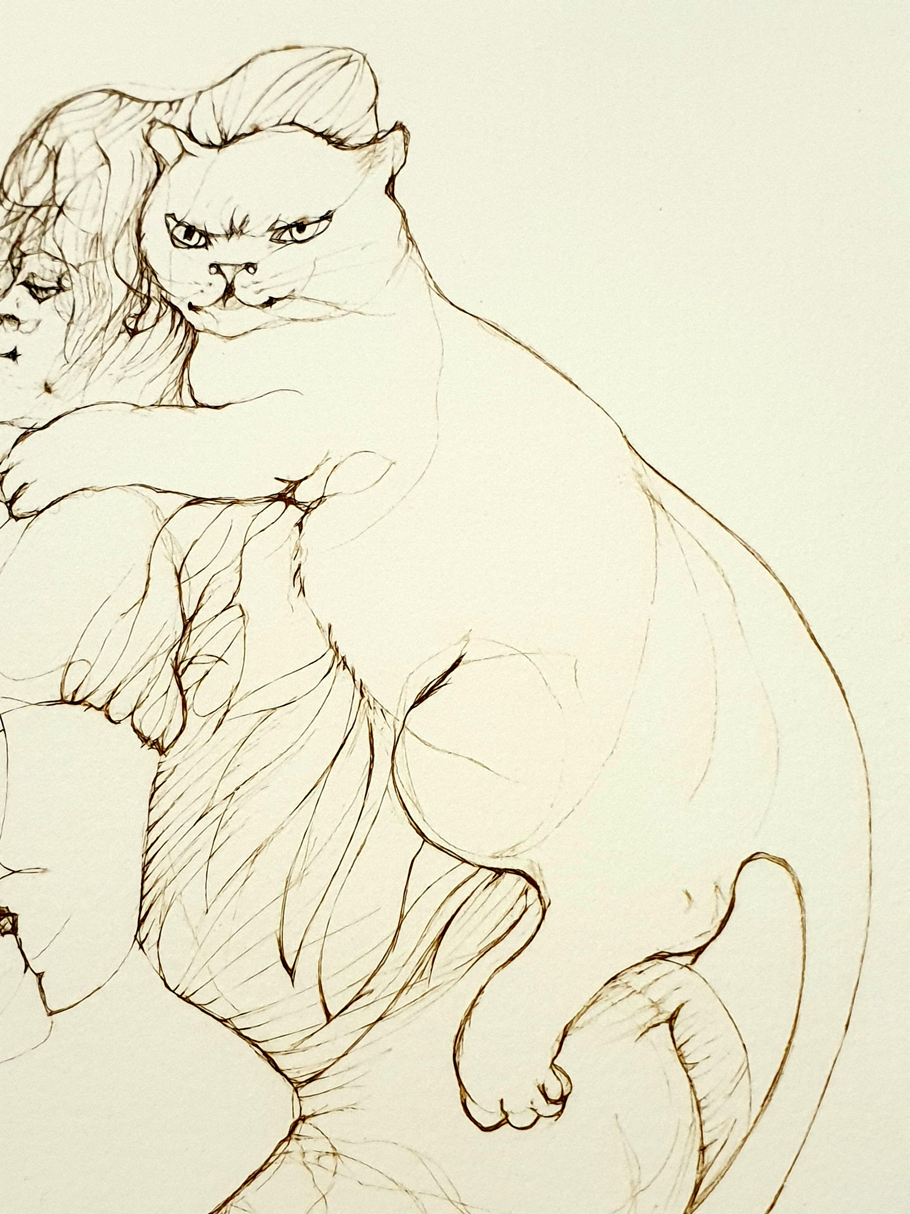 Leonor Fini - Heavy Cat - Original Handsigned Lithograph For Sale 4