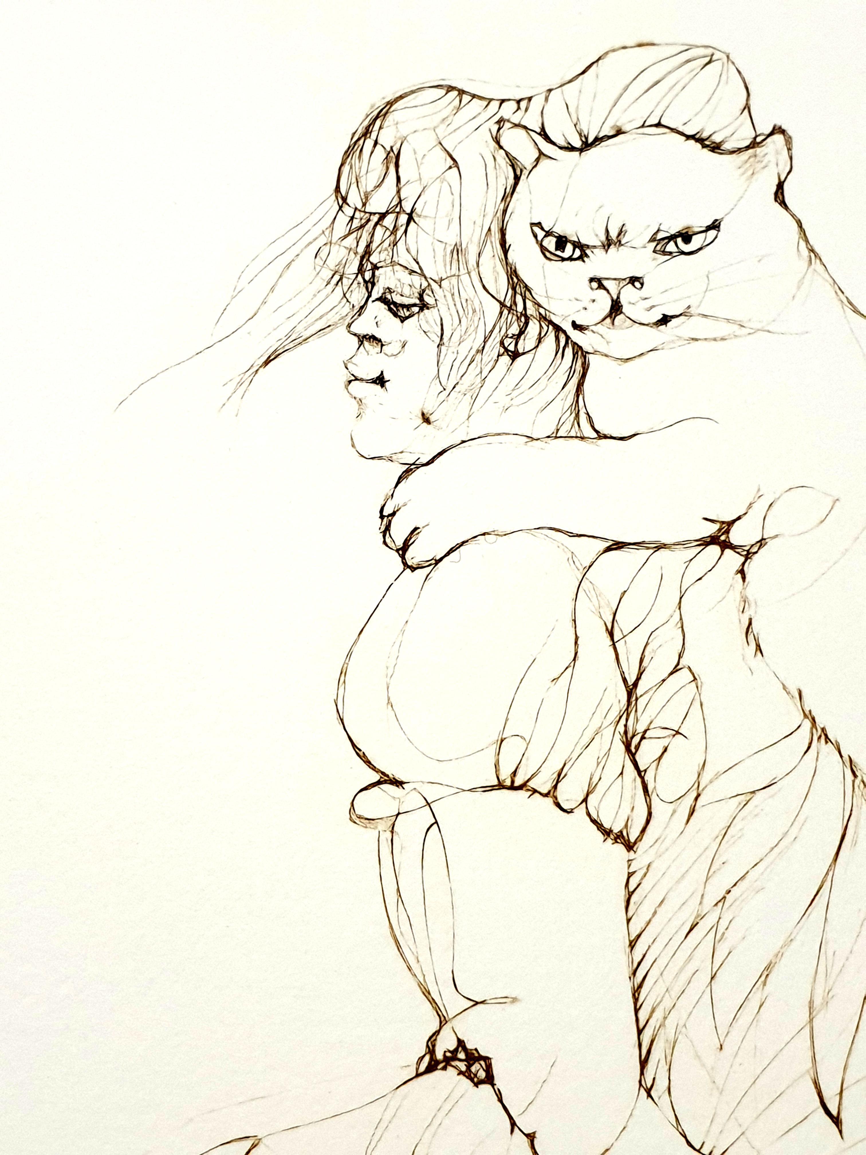 Leonor Fini - Heavy Cat - Original Handsigned Lithograph For Sale 5