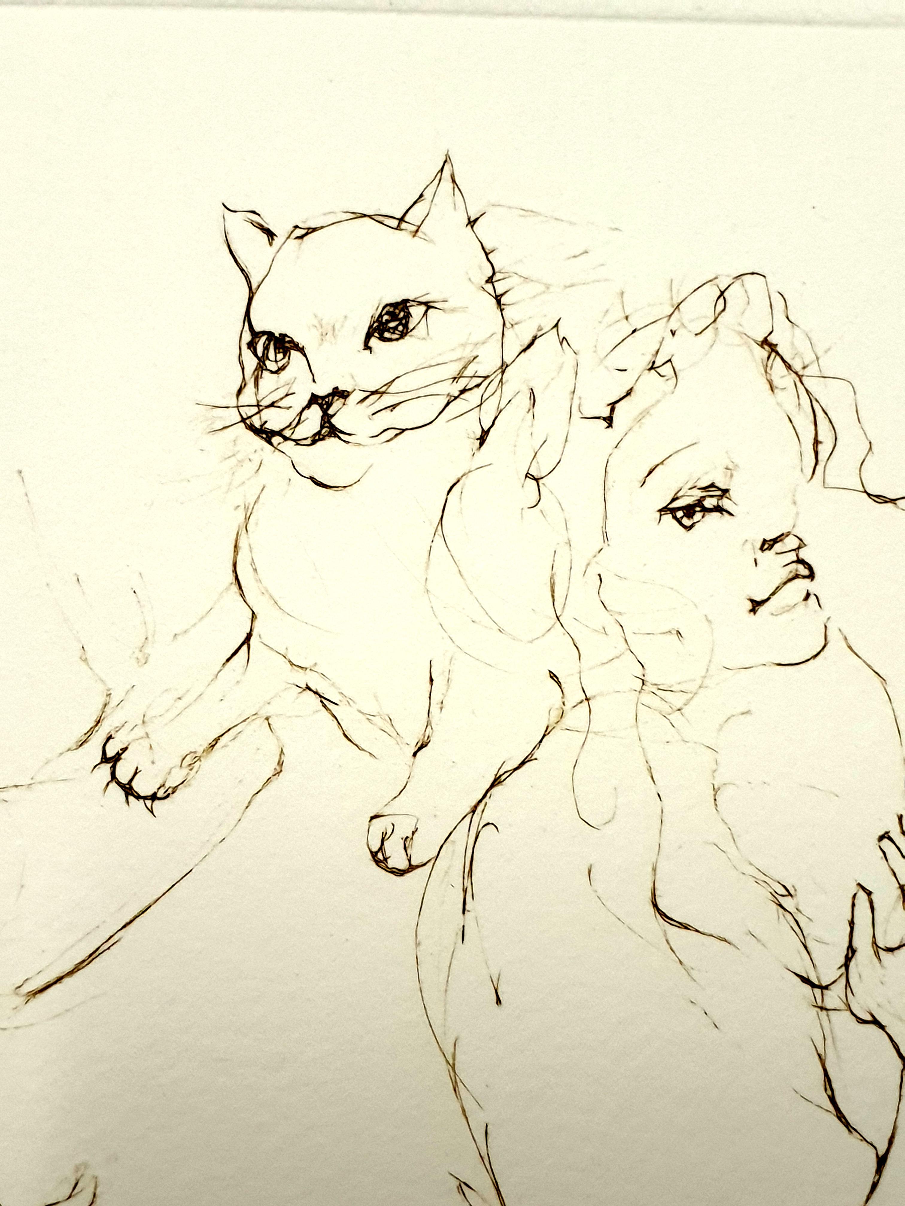Leonor Fini - Playful Cat - Original Handsigned Lithograph For Sale 1