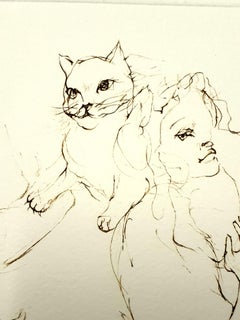 Leonor Fini - Chat ludique - Lithographie originale signée à la main