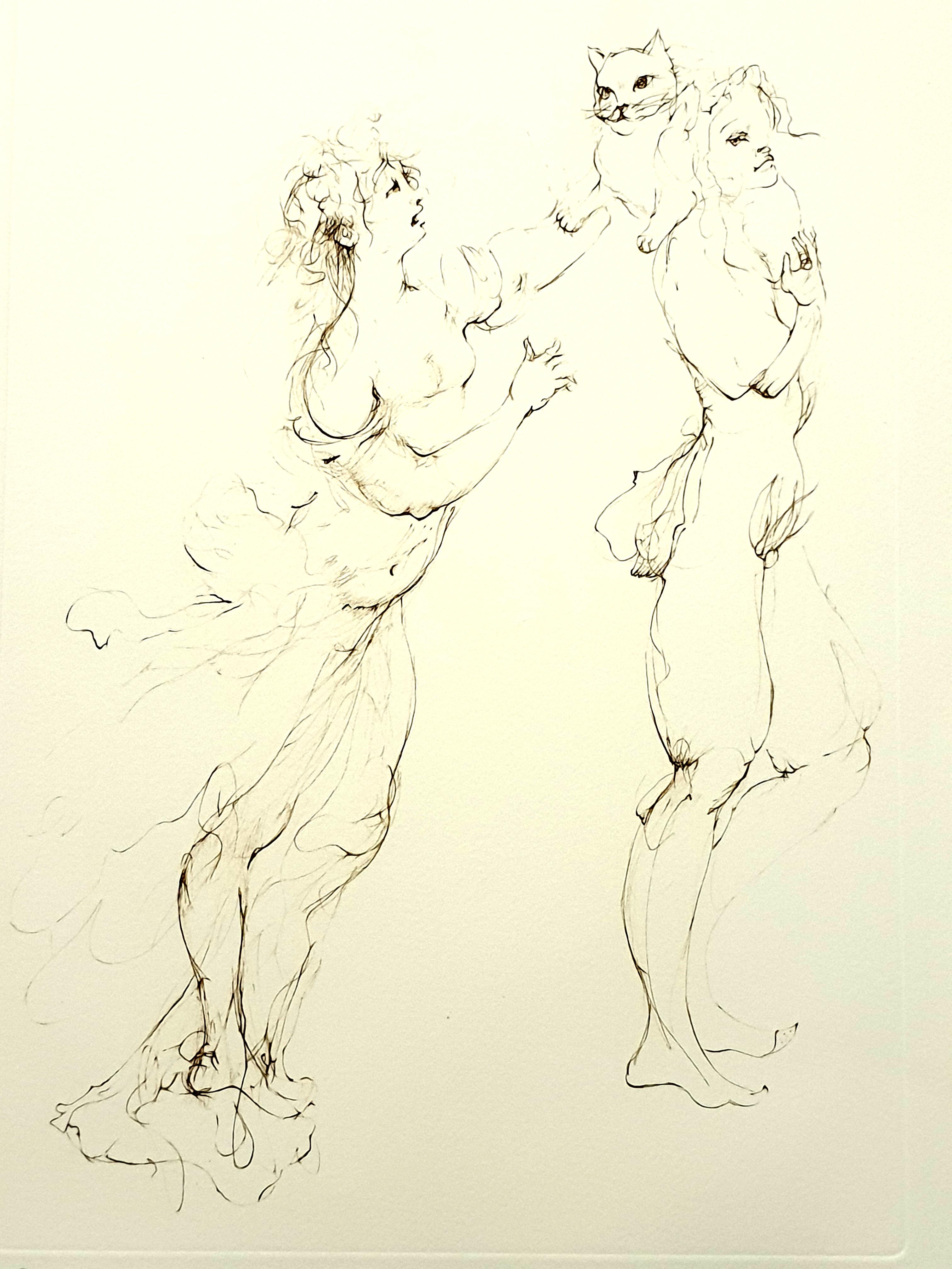 Leonor Fini - Playful Cat - Original Handsigned Lithograph For Sale 5