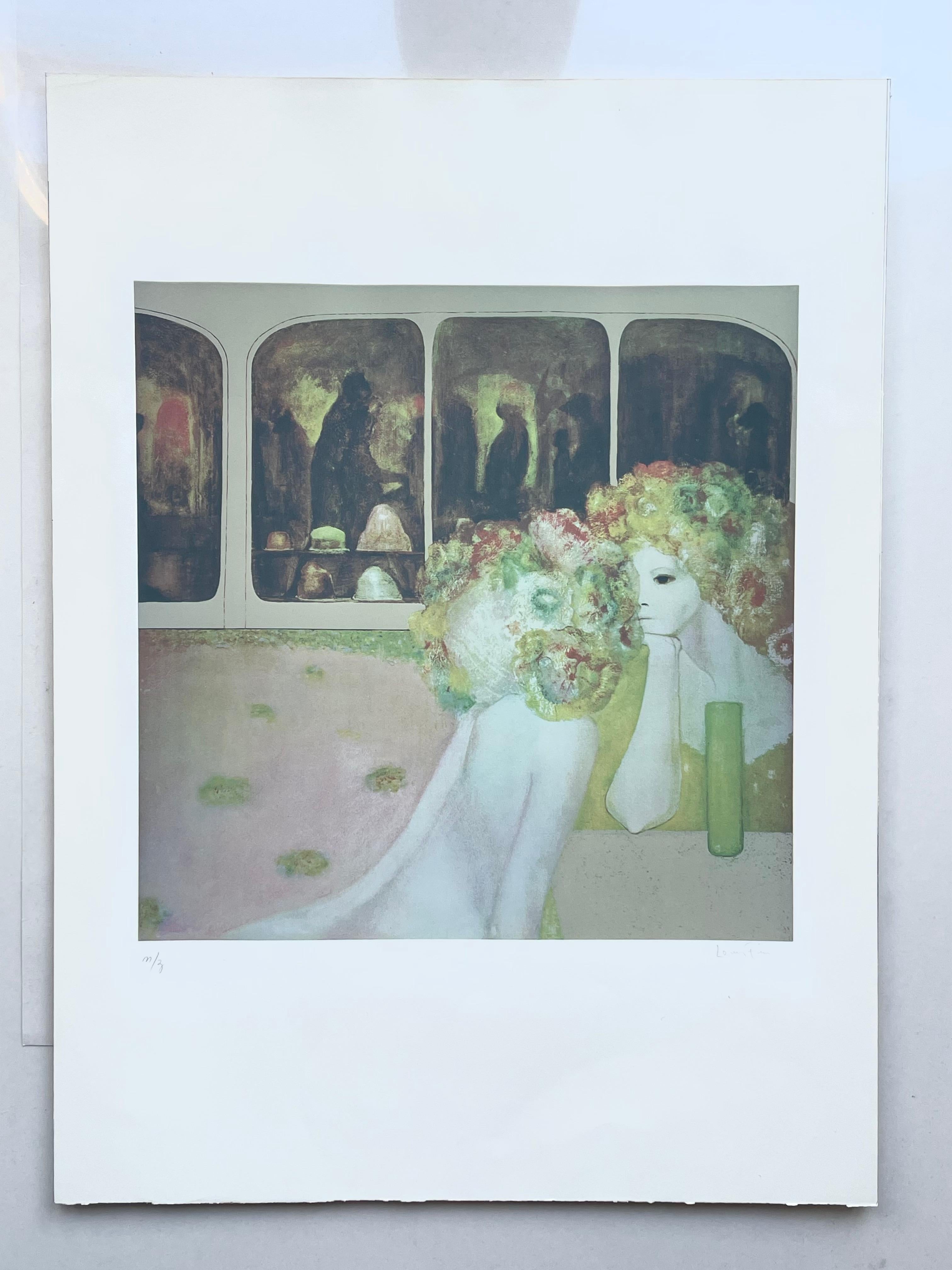 Leonor Fini, rara serigrafía original sobre papel Rives, hacia 1970 en venta 4