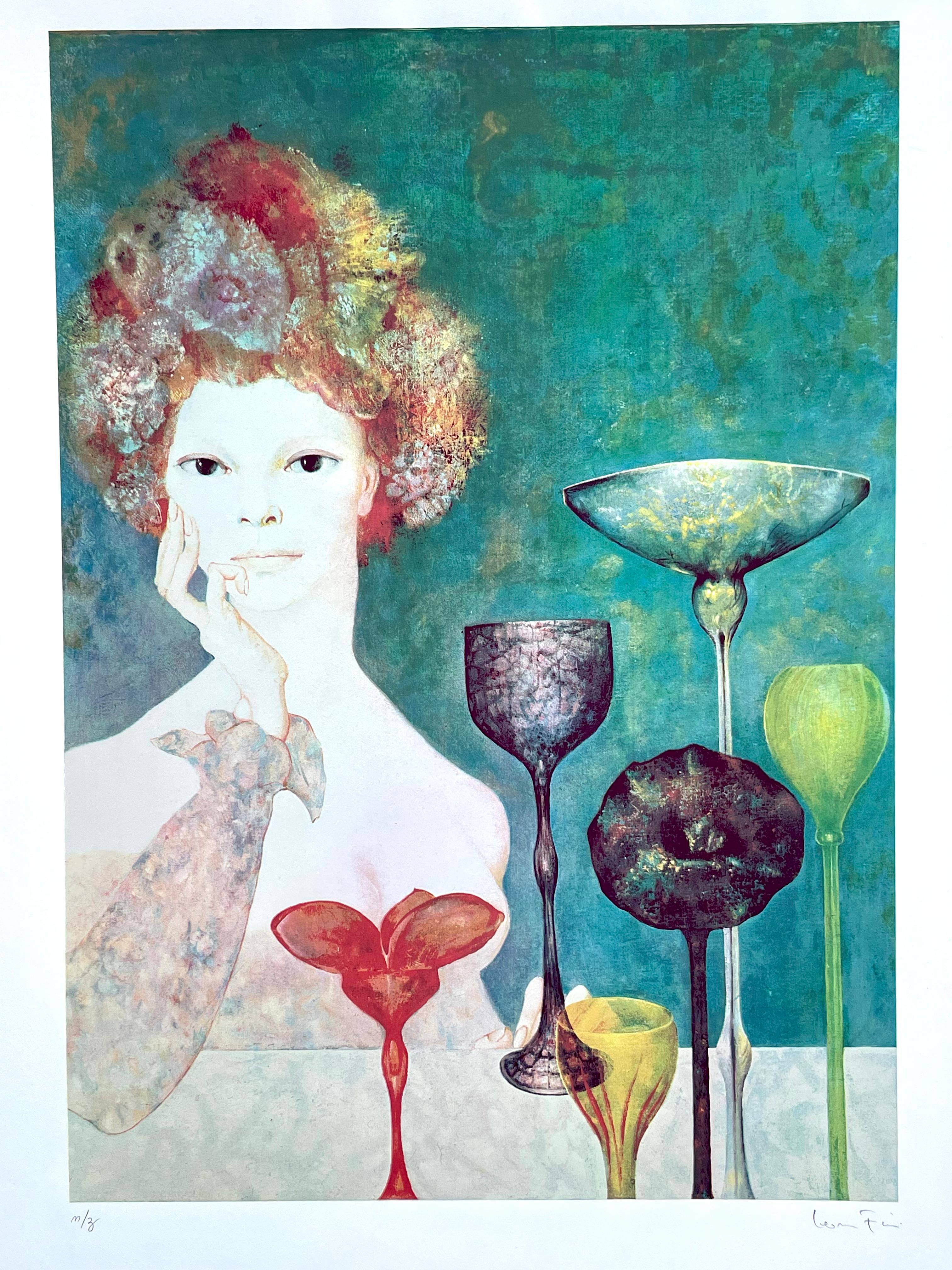 Rara estampa firmada a mano por la artista surrealista Leonor Fini, cada vez más apreciada por el movimiento de redescubrimiento del arte realizado por mujeres. Esta serigrafía está en perfecto estado y pertenece a una serie muy rara numerada sobre