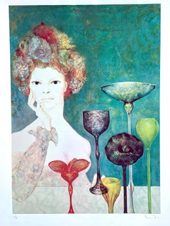 Leonor Fini, rara serigrafía original sobre papel Rives, hacia 1970