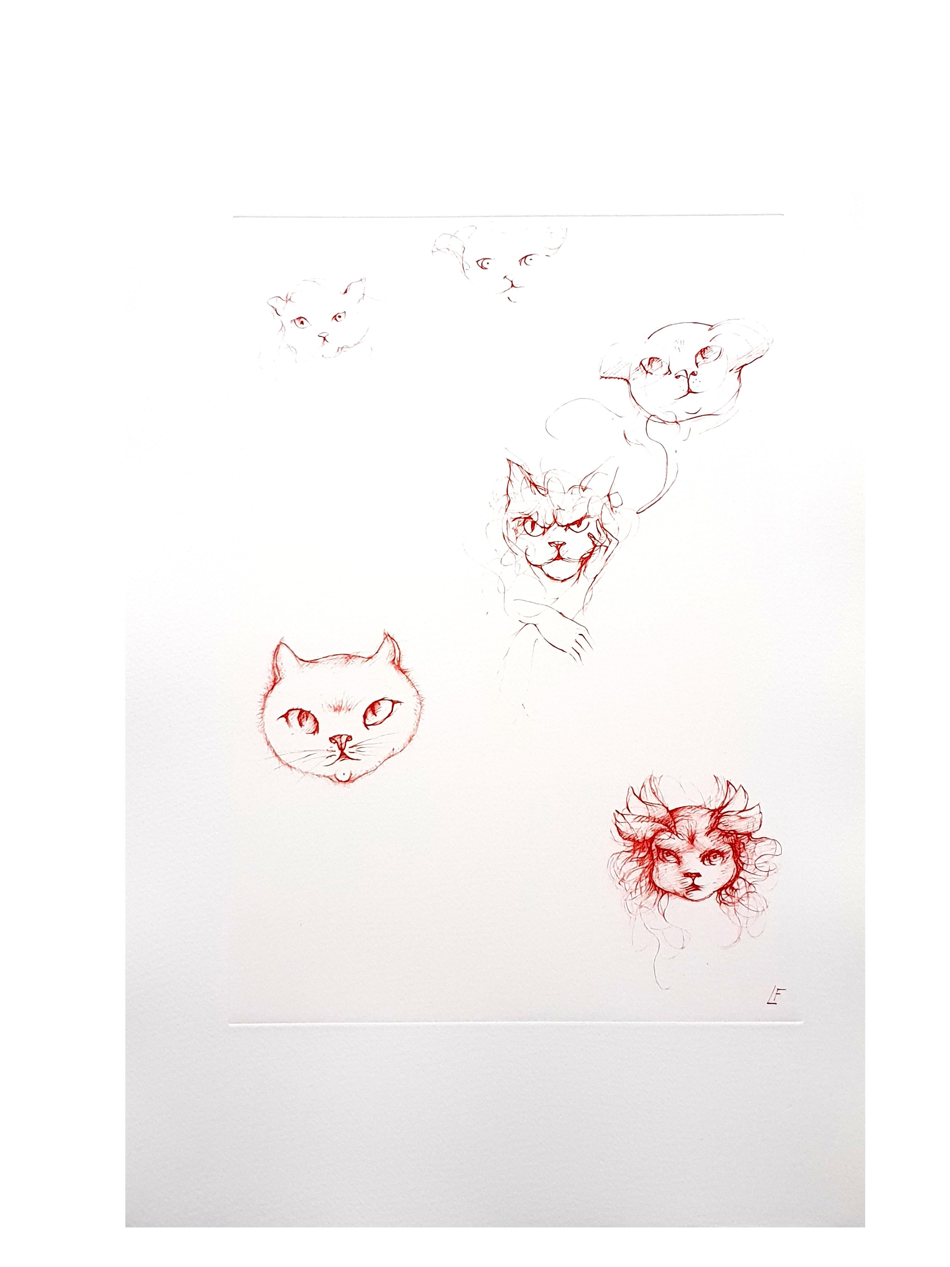 Leonor Fini - Red Cats - Original Etching For Sale 8