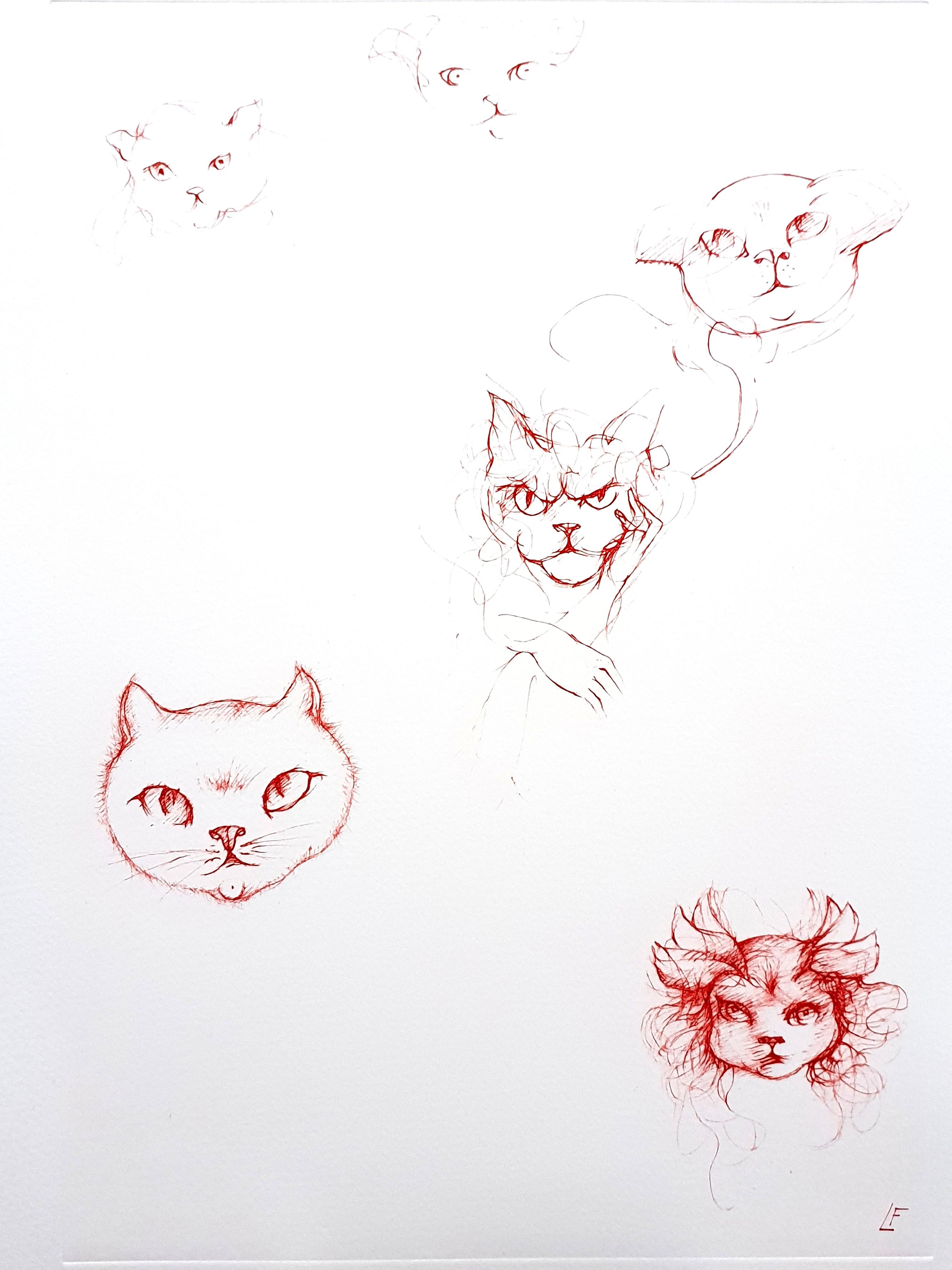 Leonor Fini - Red Cats - Original Etching