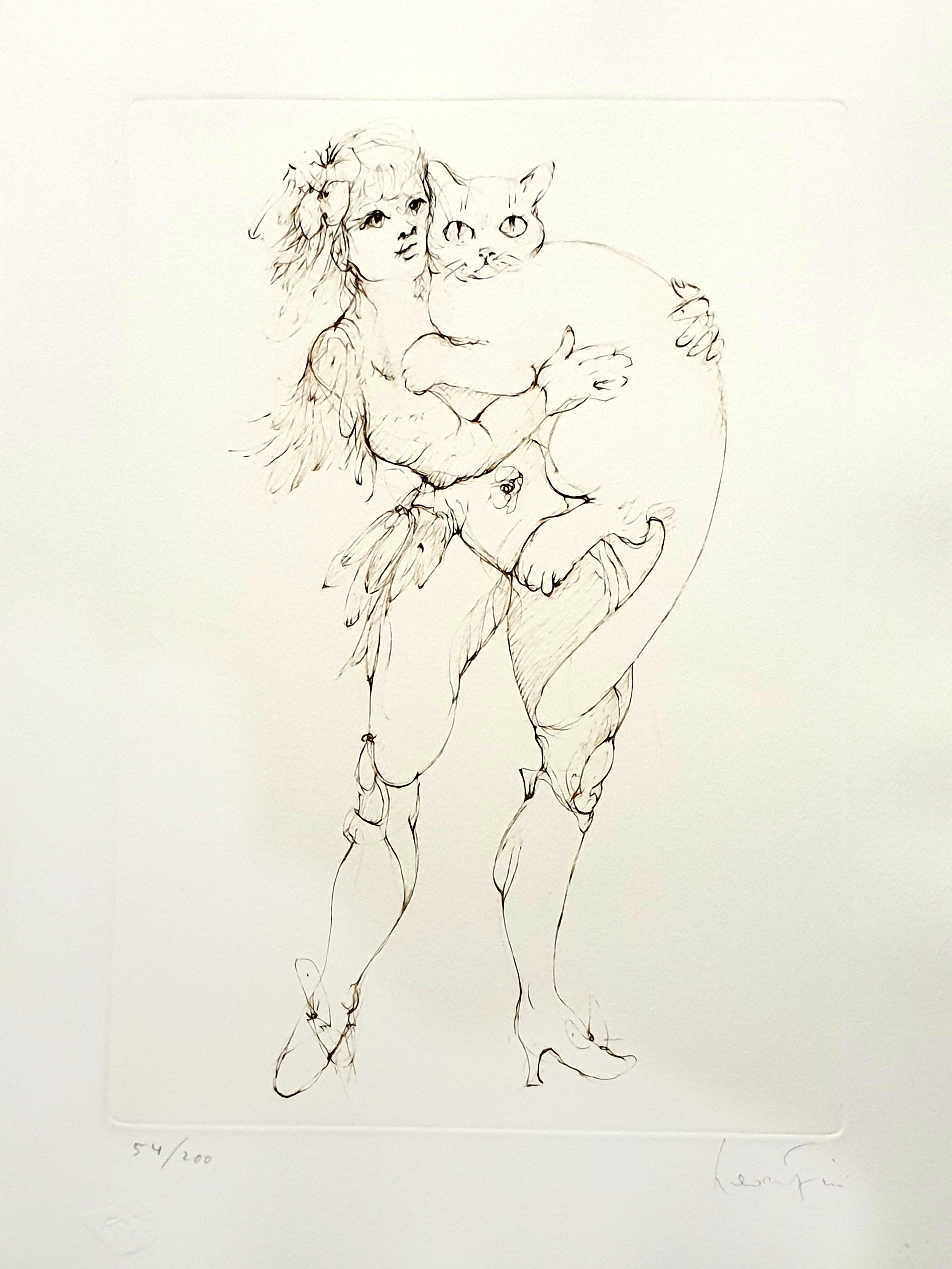 Leonor Fini - The Cat and the Woman - Original Handsigned Lithograph
Les Elus de la Nuit
1986
Conditions: excellent
Handsigned and Numbered
Edition: 230
Dimensions: 38 x 28 cm 
Editions: Trinckvel, Paris