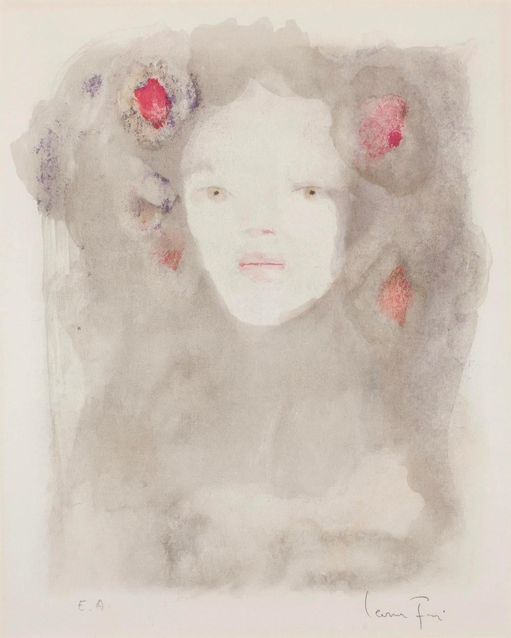Artist: Leonor Fini
Title: Visage (June Fille II)
Year: 1973
Medium: Lithograph in colors
Edition: EA 
Signed and numbered E.A (Artist proof) in pencil
Size: 21.5 x 18.25
Condition: In excellent condition

Leonor Fini was born in Argentina in 1907