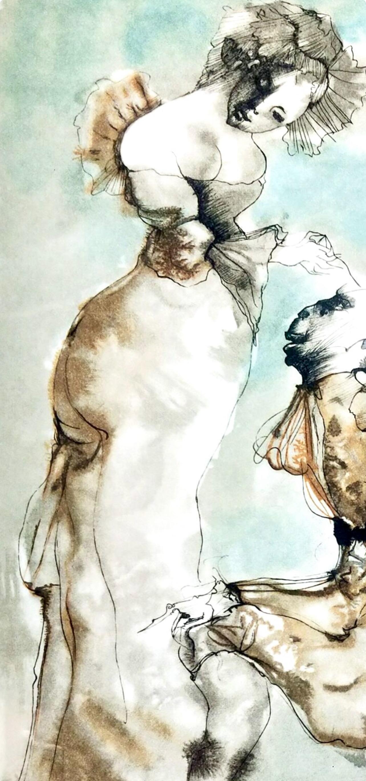 Les deux maitresses, Vingt fables de La fontaine, Léonor Fini (Moderne), Print, von Leonor Fini