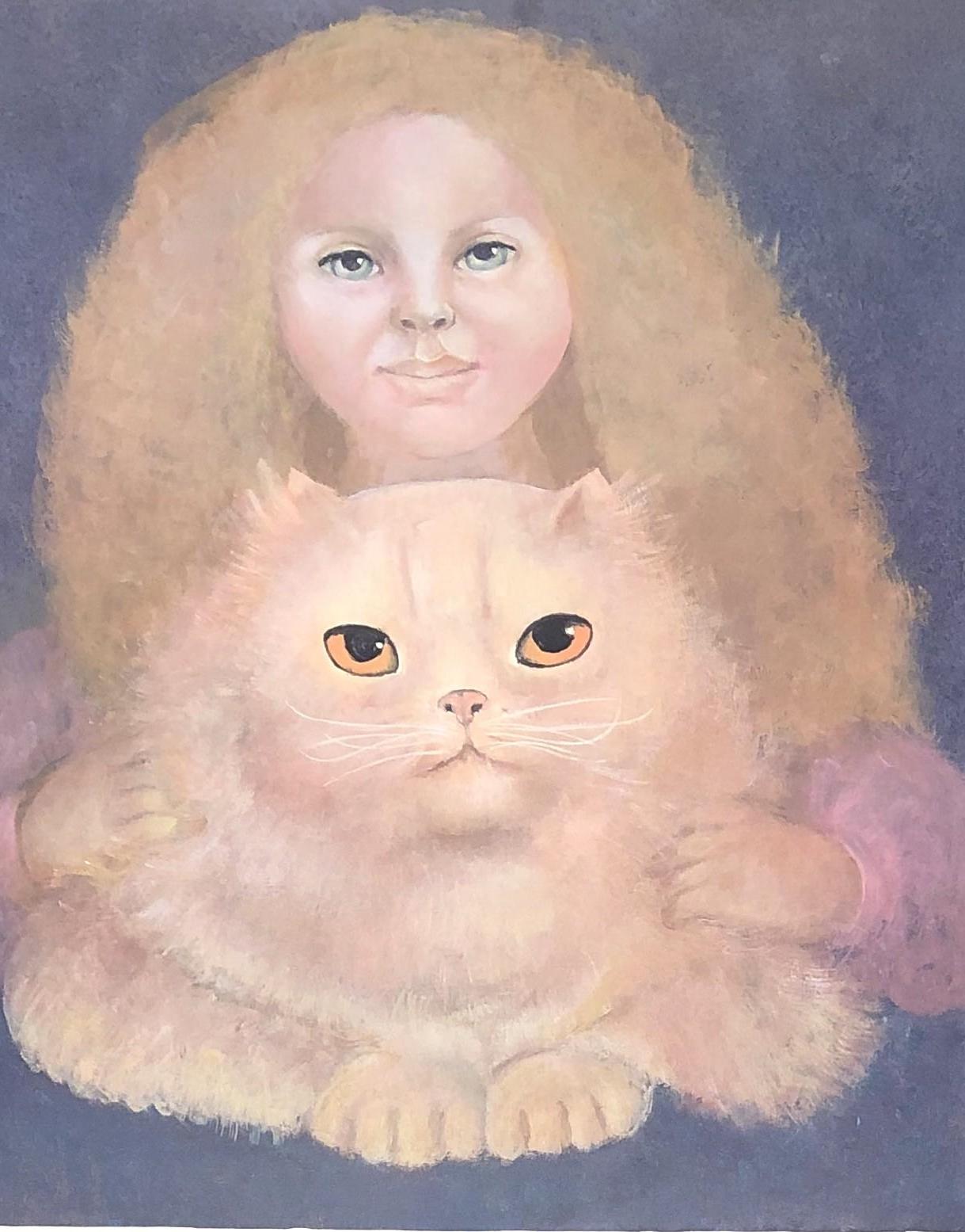 Little Girl With a Cat - Original Lithograph Handsigned Numbered - Print by Leonor Fini