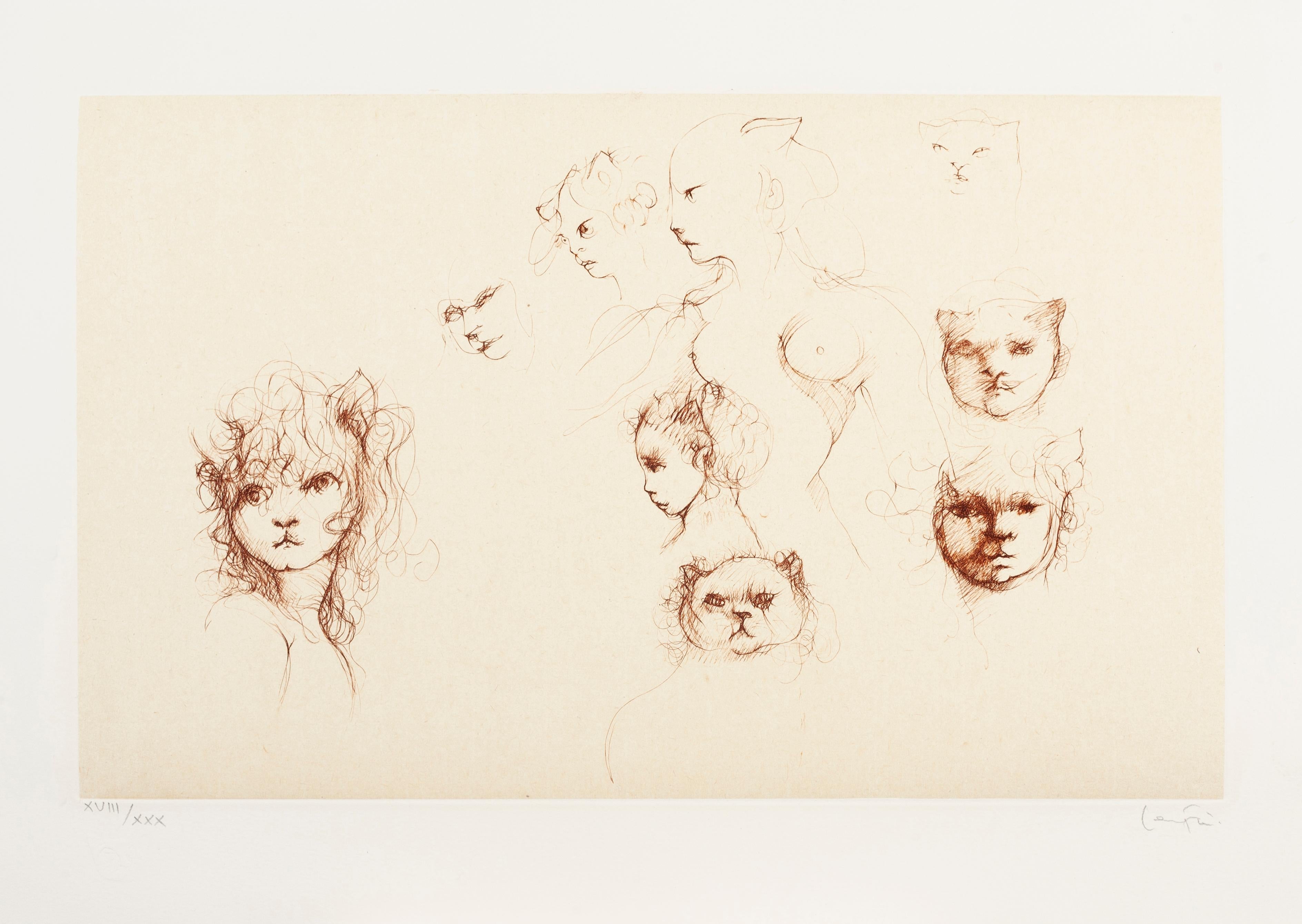 Leonor Fini Animal Print - Metamorphosis Cat (B)