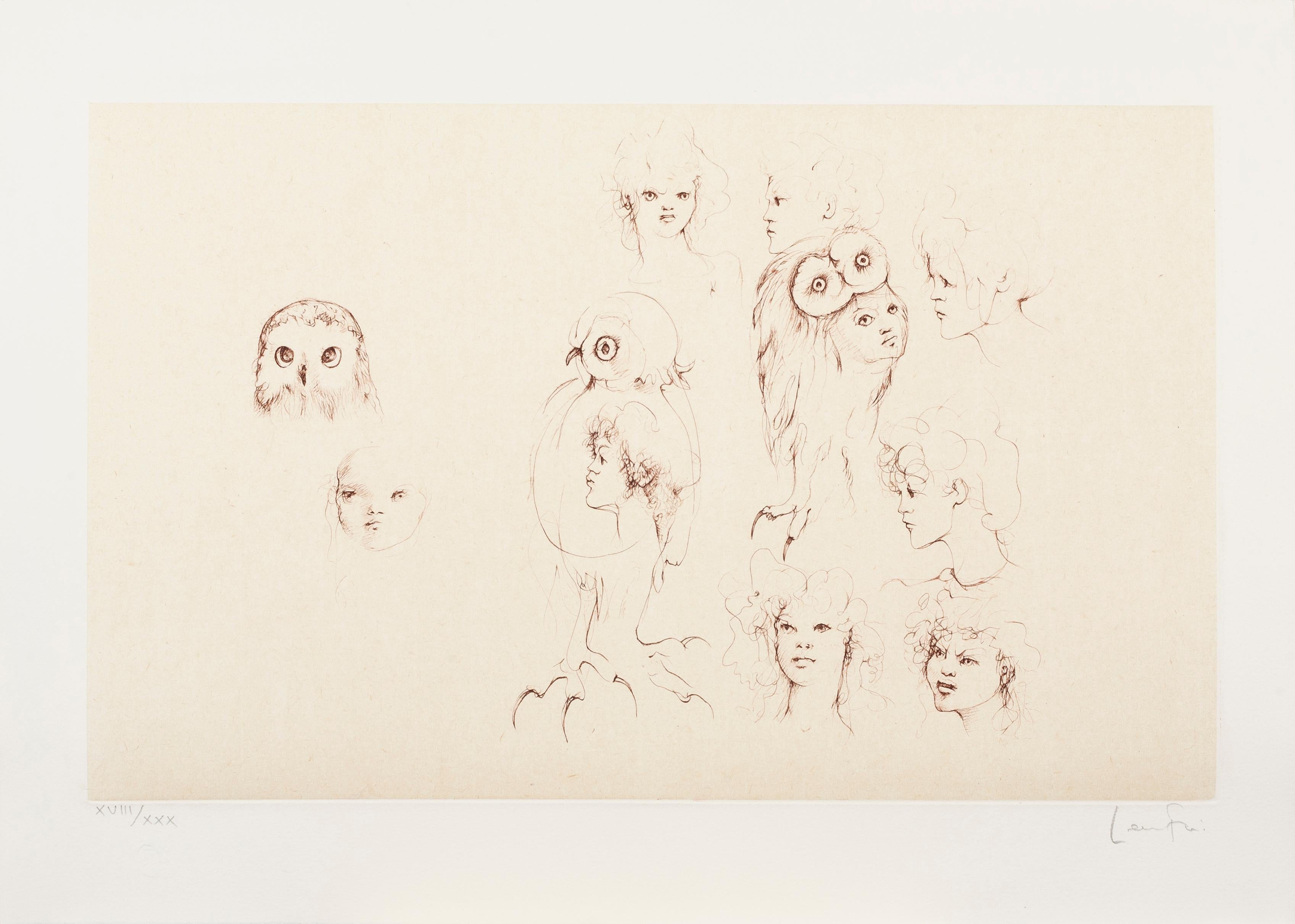 Leonor Fini Animal Print - Metamorphosis Owl (B)
