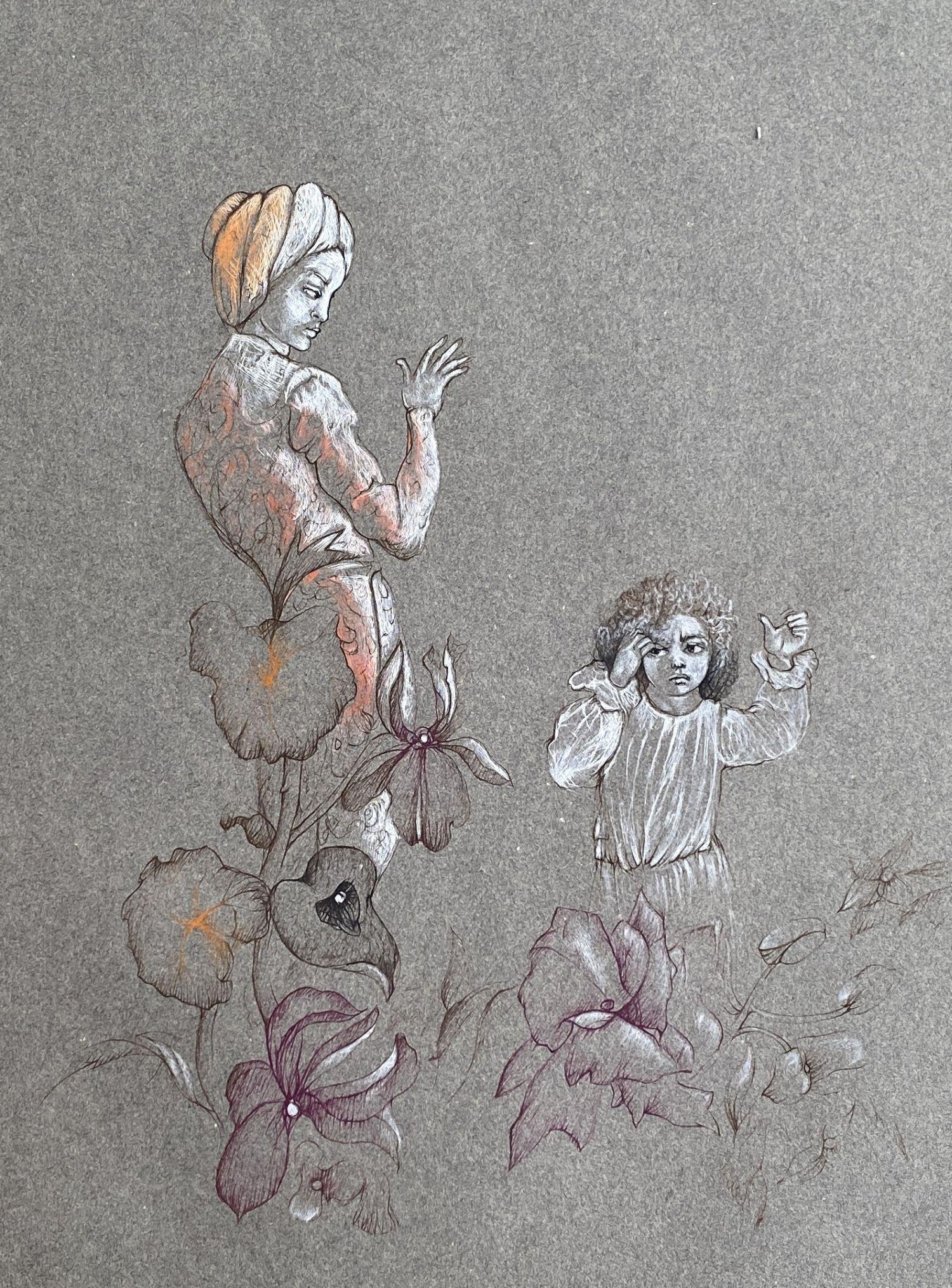 Mother, Child and Flowers - Original Etching Hand Signed & Numbered  - Print by Leonor Fini