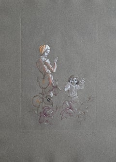 Mother, Child and Flowers - Original Etching Hand Signed & Numbered 
