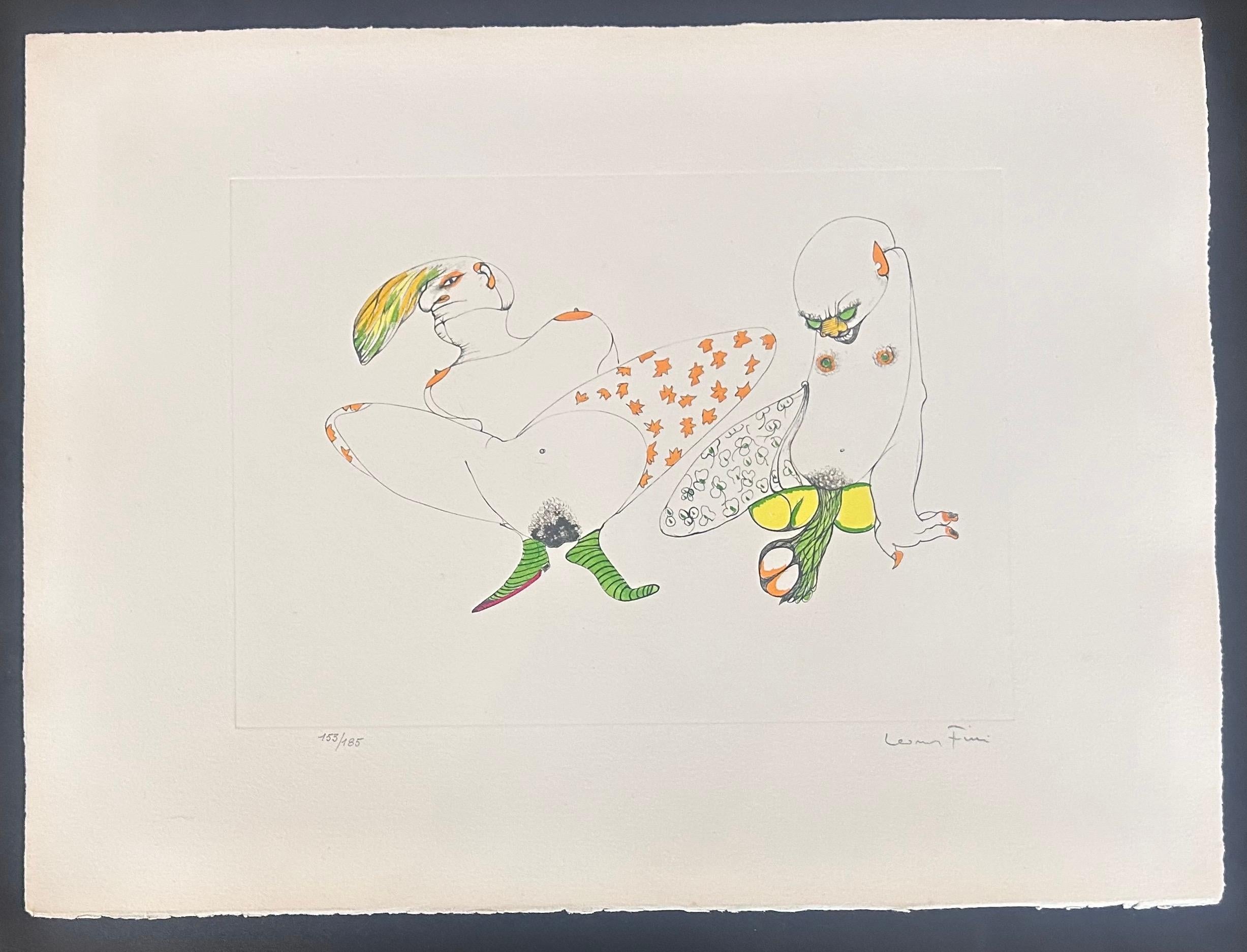 Pendant l'été - Hand-signed numbered lithograph Leonor Fini Surrealist, 1975 For Sale 1