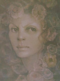 Portrait with flowers, Leonor Fini (1907-1996) Women Surrealist, Lithograph 1960