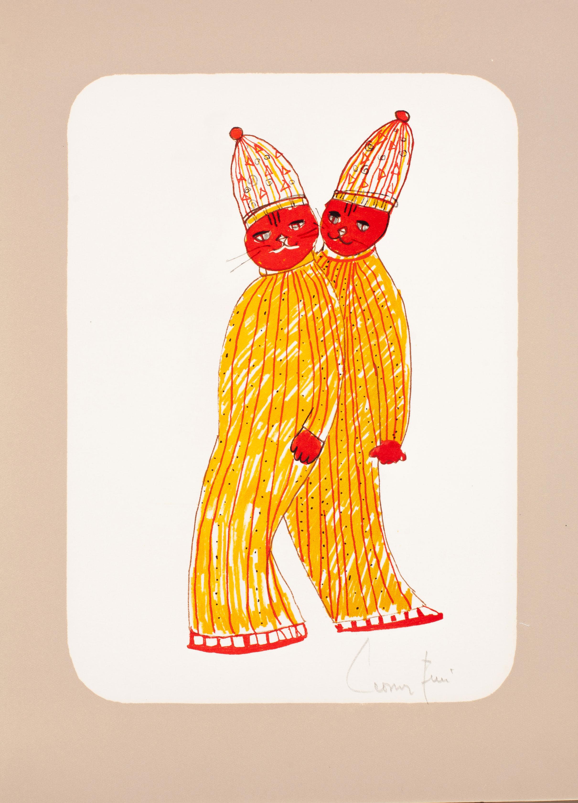 Leonor Fini Animal Print - Red Cat Twins