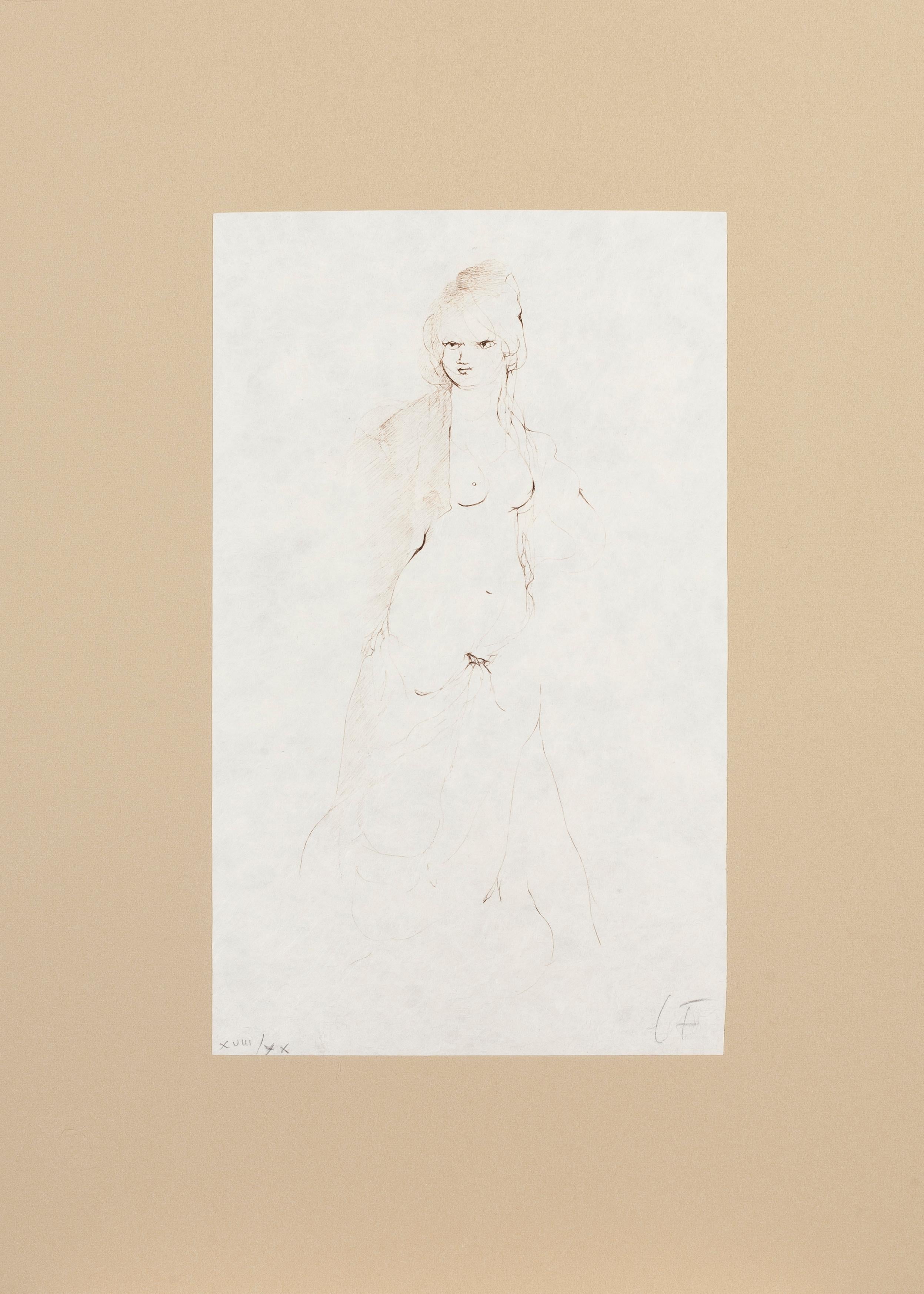 Leonor Fini Figurative Print – Gewandete Figur