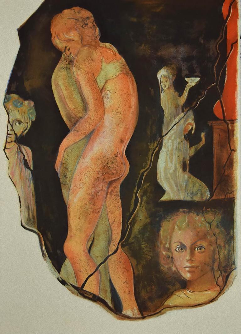 Satyricon is original colored lithography, realized in 1970 by Leonor Fini, an Argentine-Italian painter who spent her artistic career in France and was associated with the Surrealist movement.

In very good condition.

From series "Satiricon de