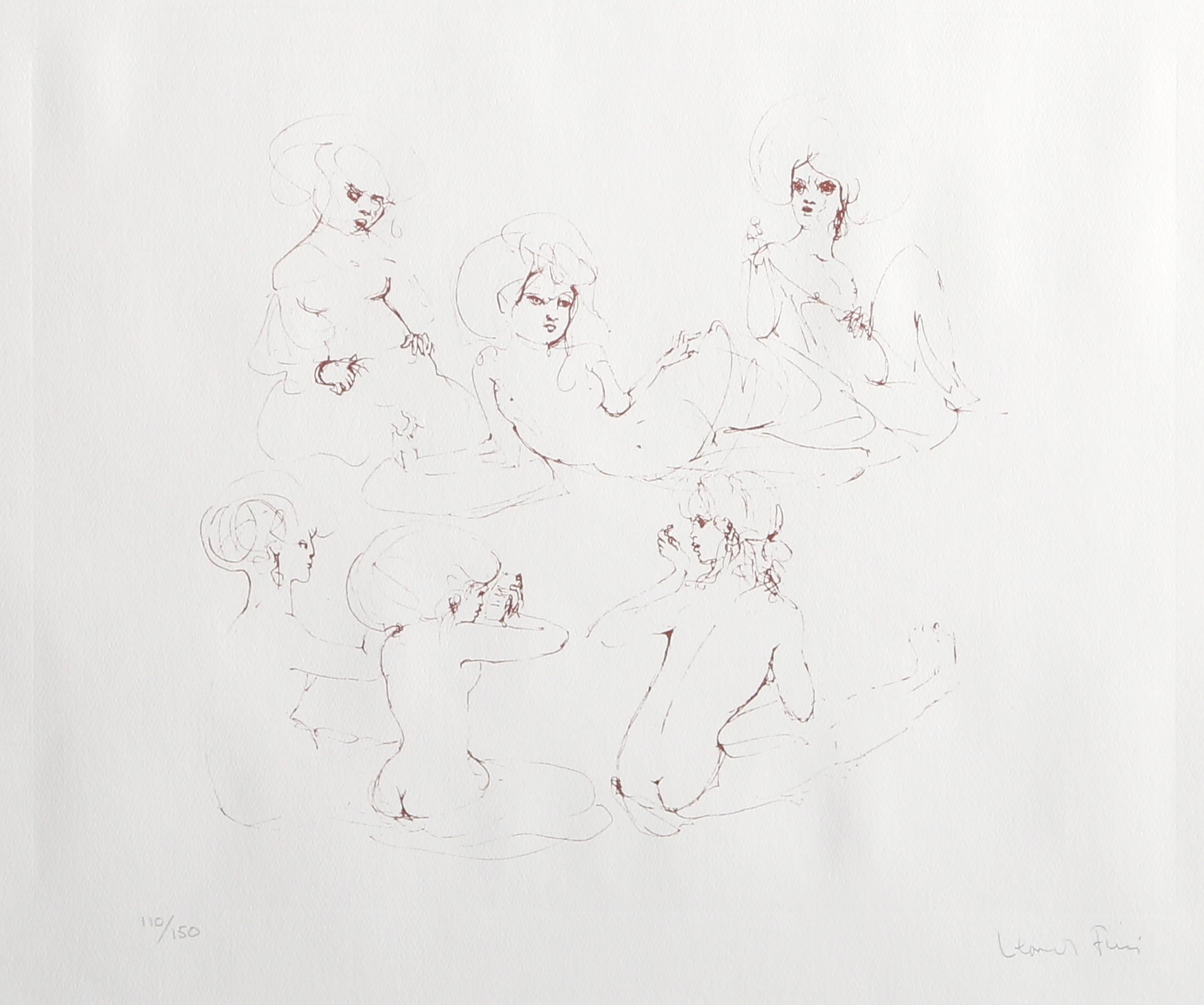 Artist: Leonor Fini
Title: Six Nudes
Year: circa 1970
Medium: Etching, Signed and Numbered in Pencil
Edition: 110/150
Size: 12  x 15.5 in. (30.48  x 39.37 cm)
Frame Size: 22 x 26 inches