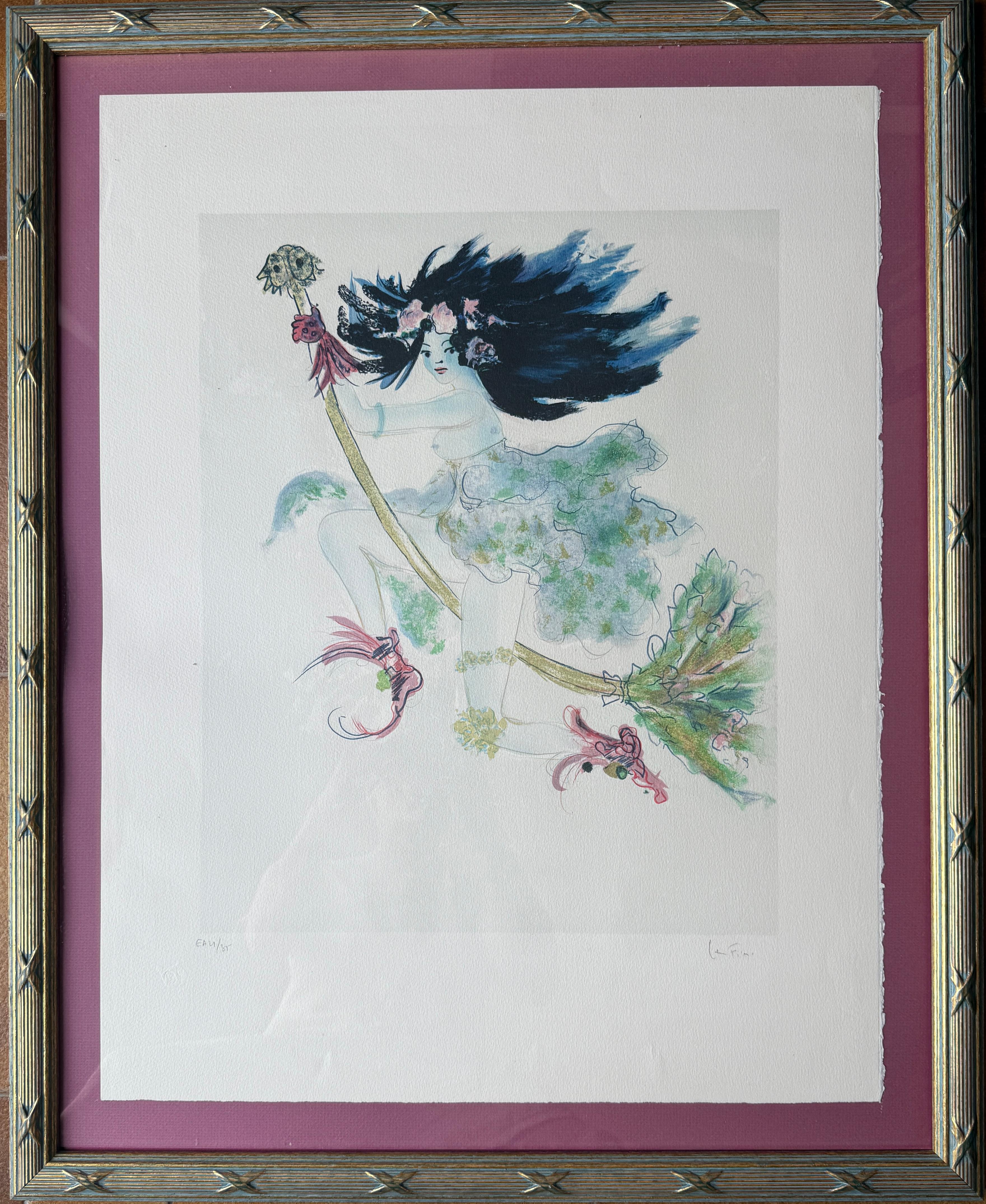 Sorcière Bleue Blue Witch Lithographie couleur sur papier Arches - Print de Leonor Fini