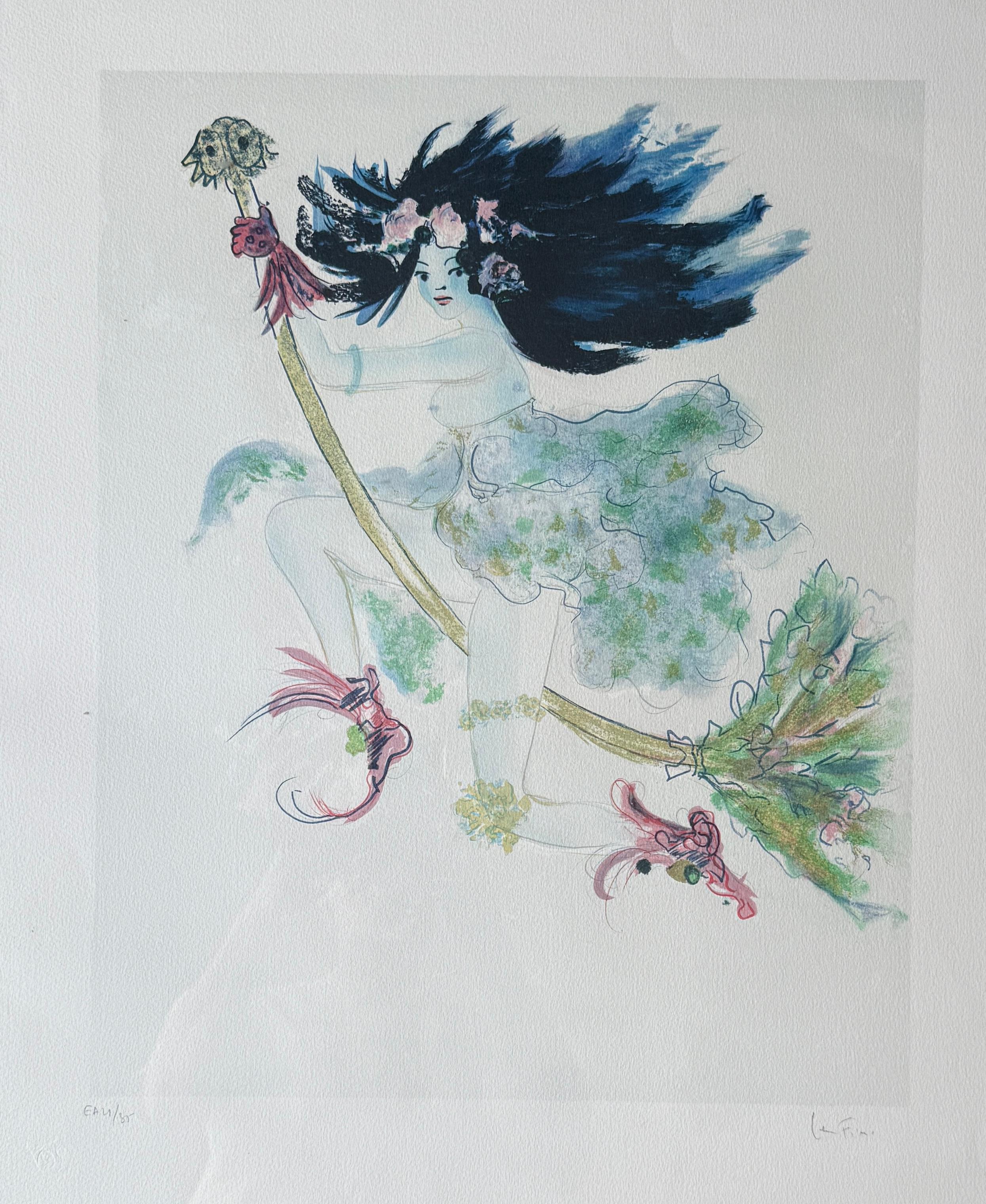 Sorcière Bleue Blue Witch Lithographie couleur sur papier Arches