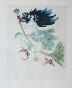 Sorcière Bleue Blue Witch Color lithograph on Arches paper