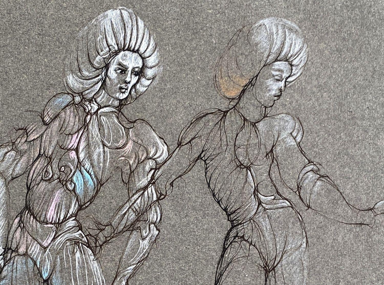 Surrealist Lovers - Original Etching Hand Signed & Numbered - Gray Figurative Print by Leonor Fini